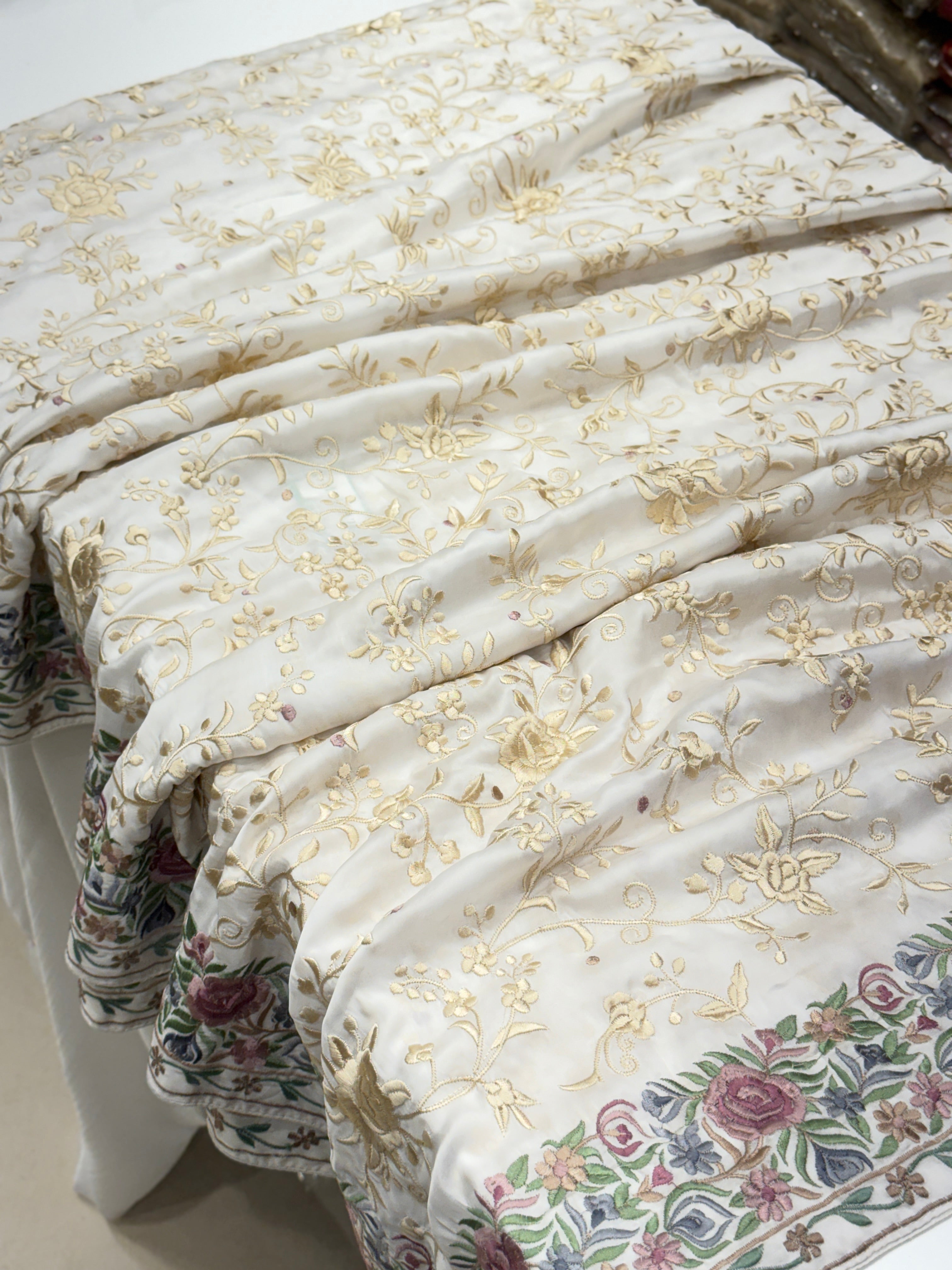 White Georgette Multi Colour Jaal Parsi Gara Saree