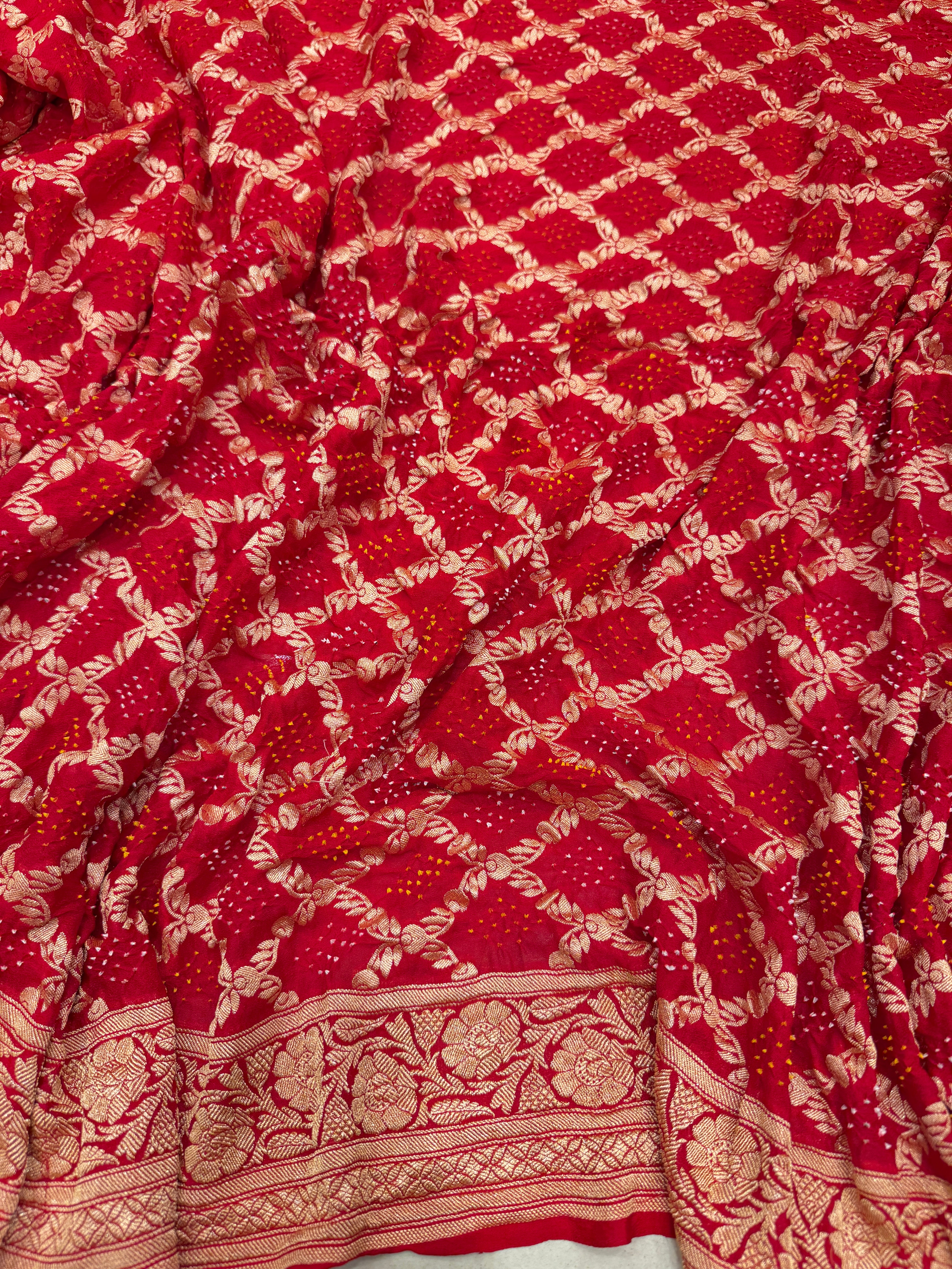 Pure Red Bandhej Bandhini Saree