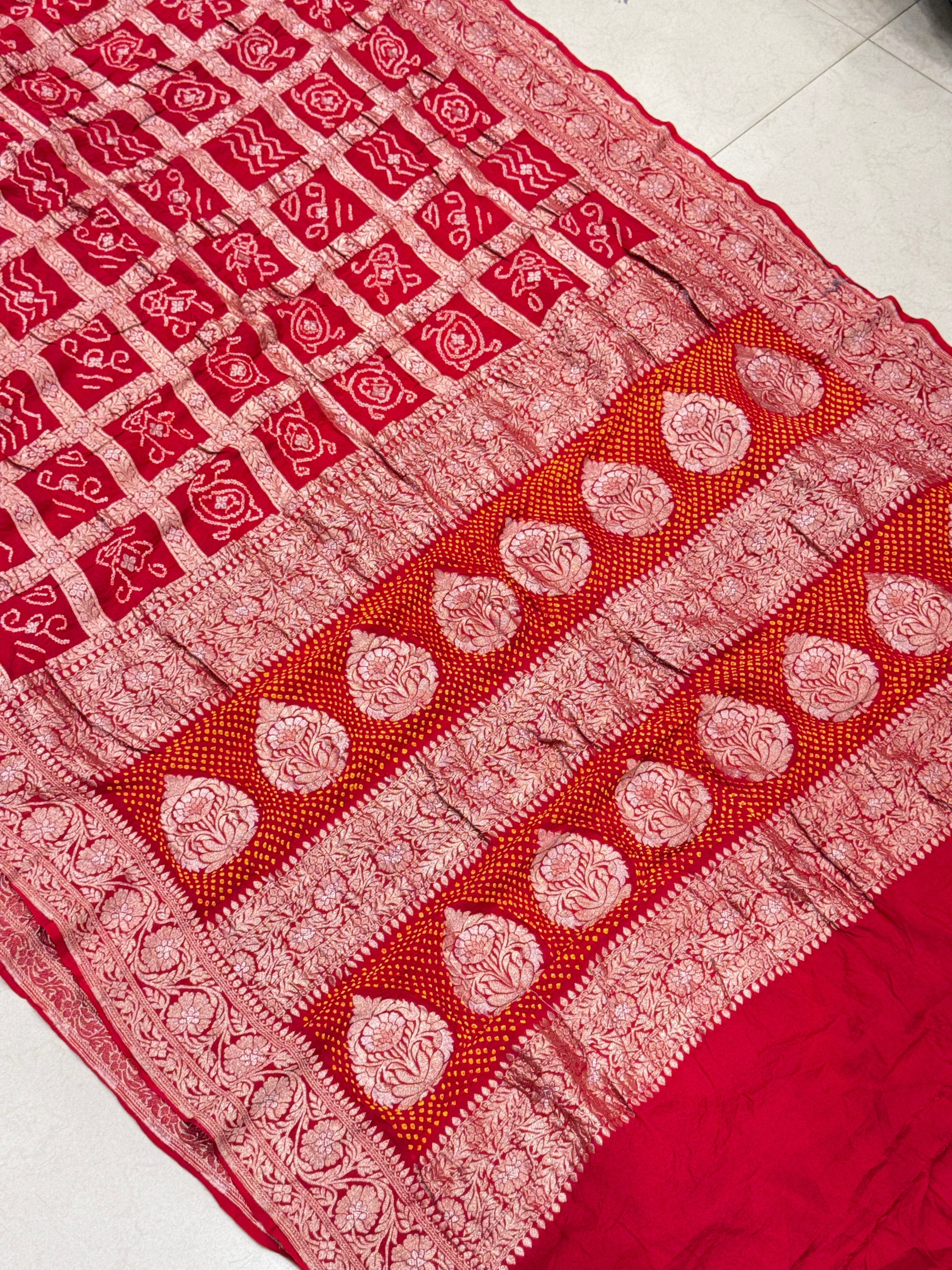 Red Pure Georgette Handloom Gharchola