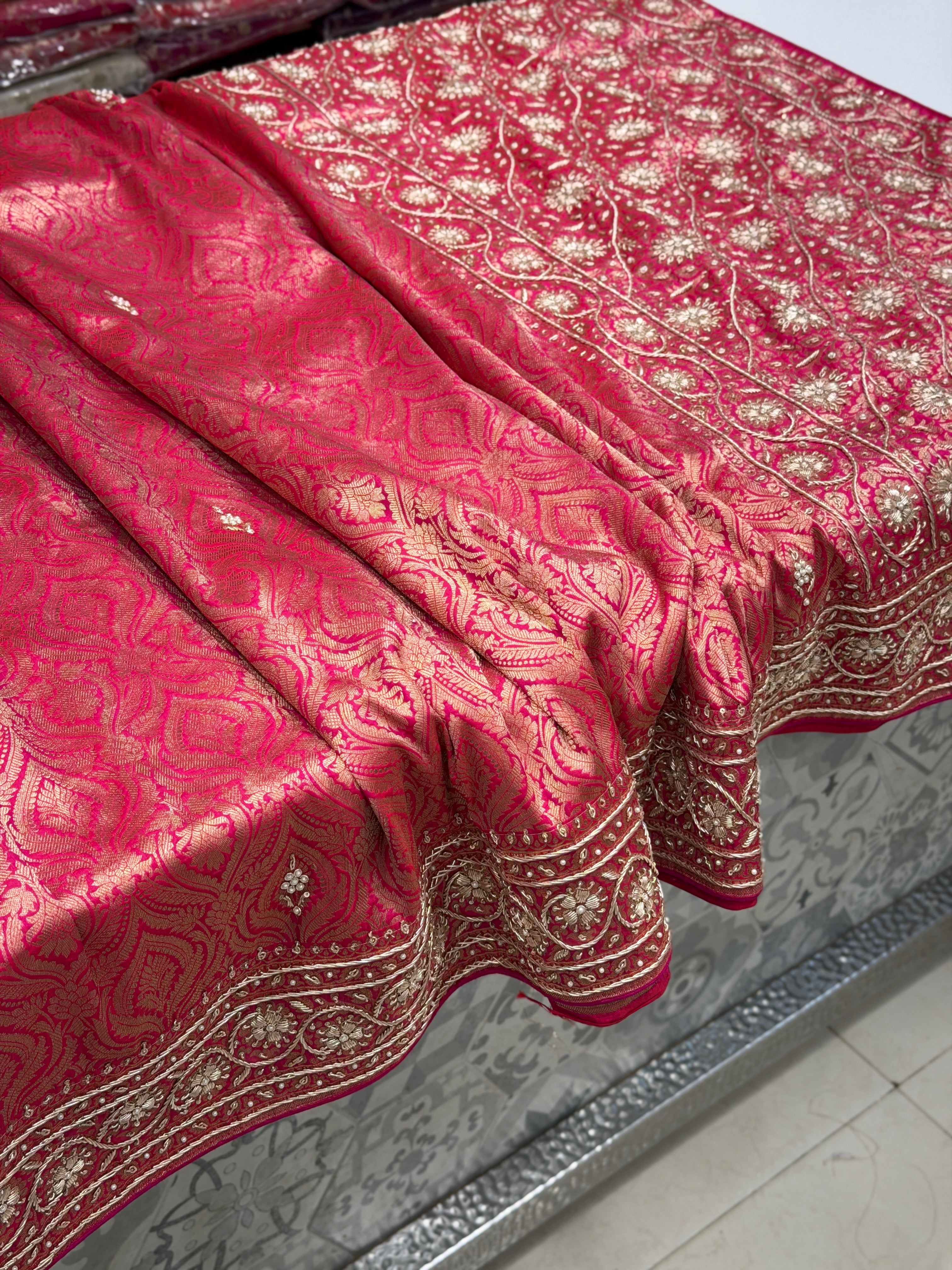 Jhanvi Kapoor Raw Mango Inspired Handloom Banarasi Katan Silk Zardosi Hand Embroidery Saree