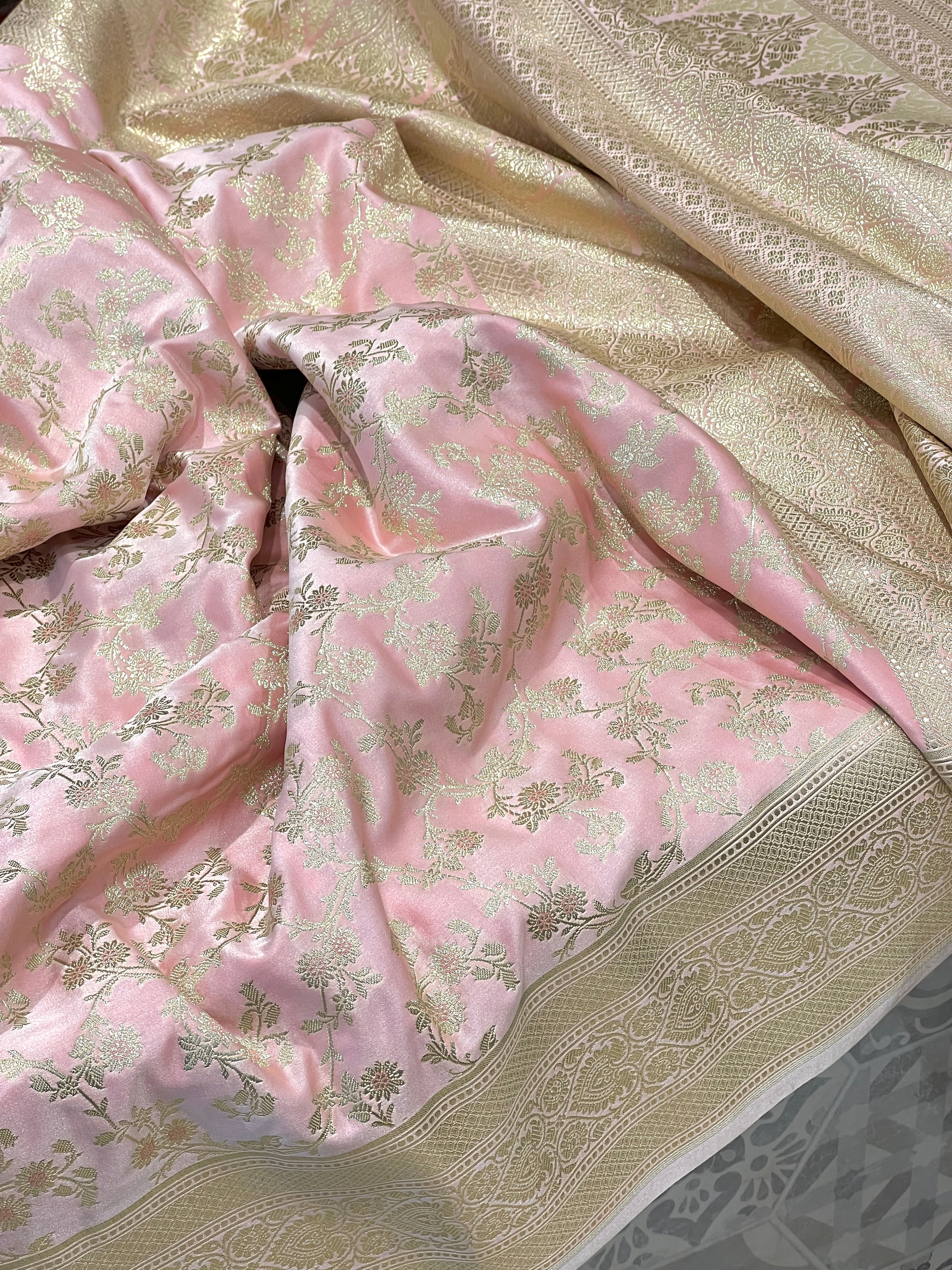 Pink Banarasi Silk Heart Border Saree