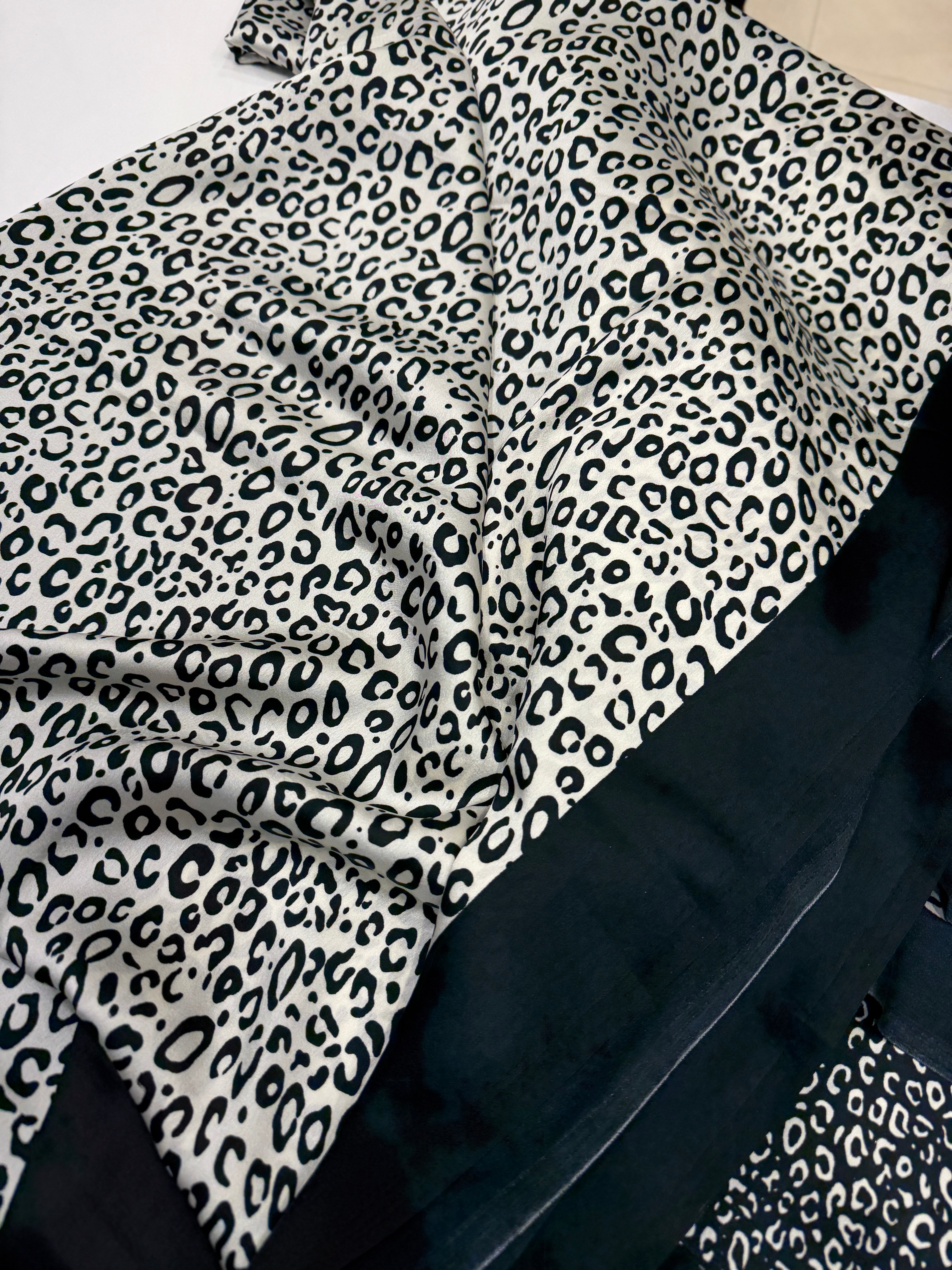 Black Animal Print Turning Design Satin Saree