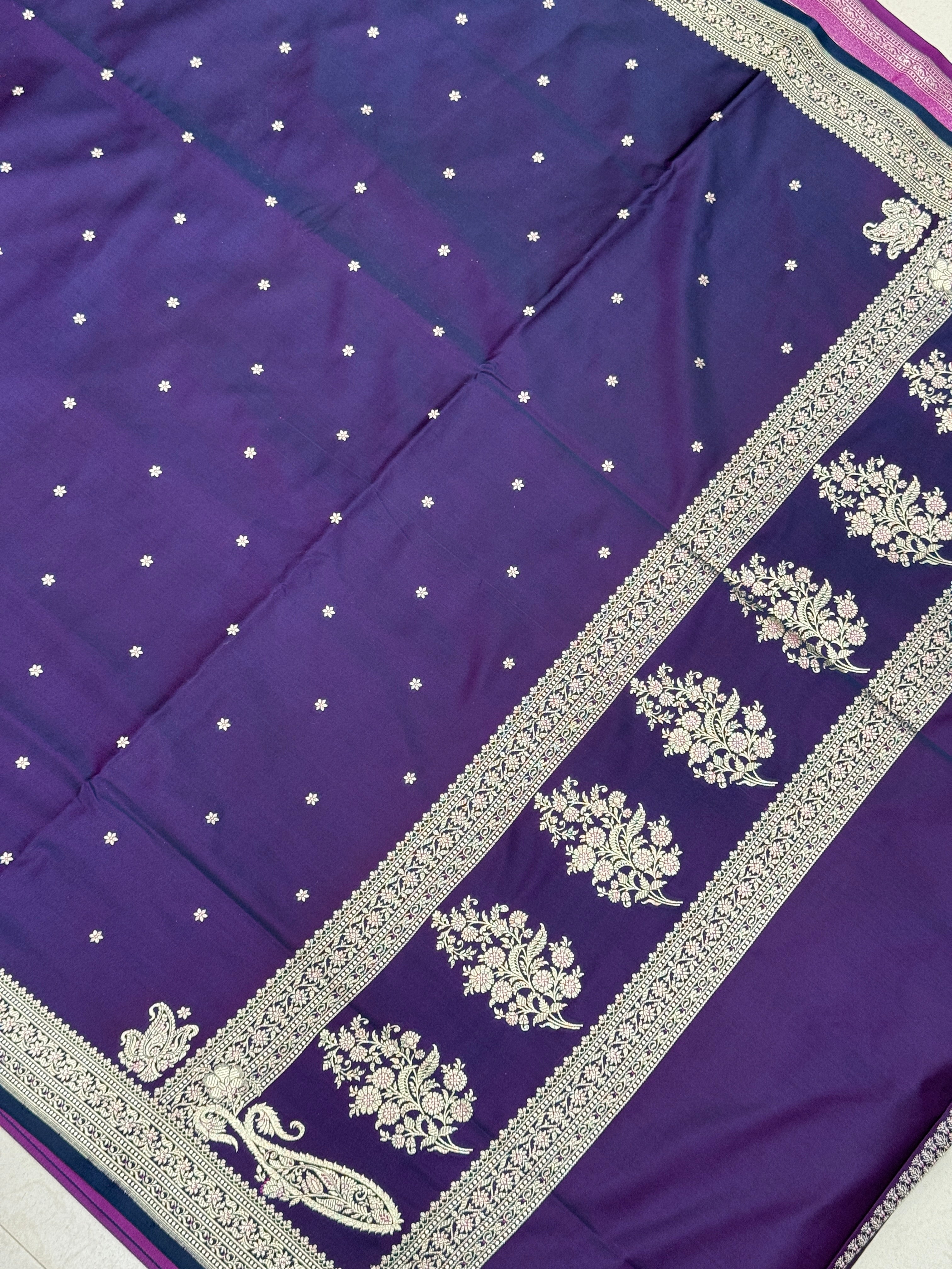 Violet Banarasi Silk Star Butti Saree