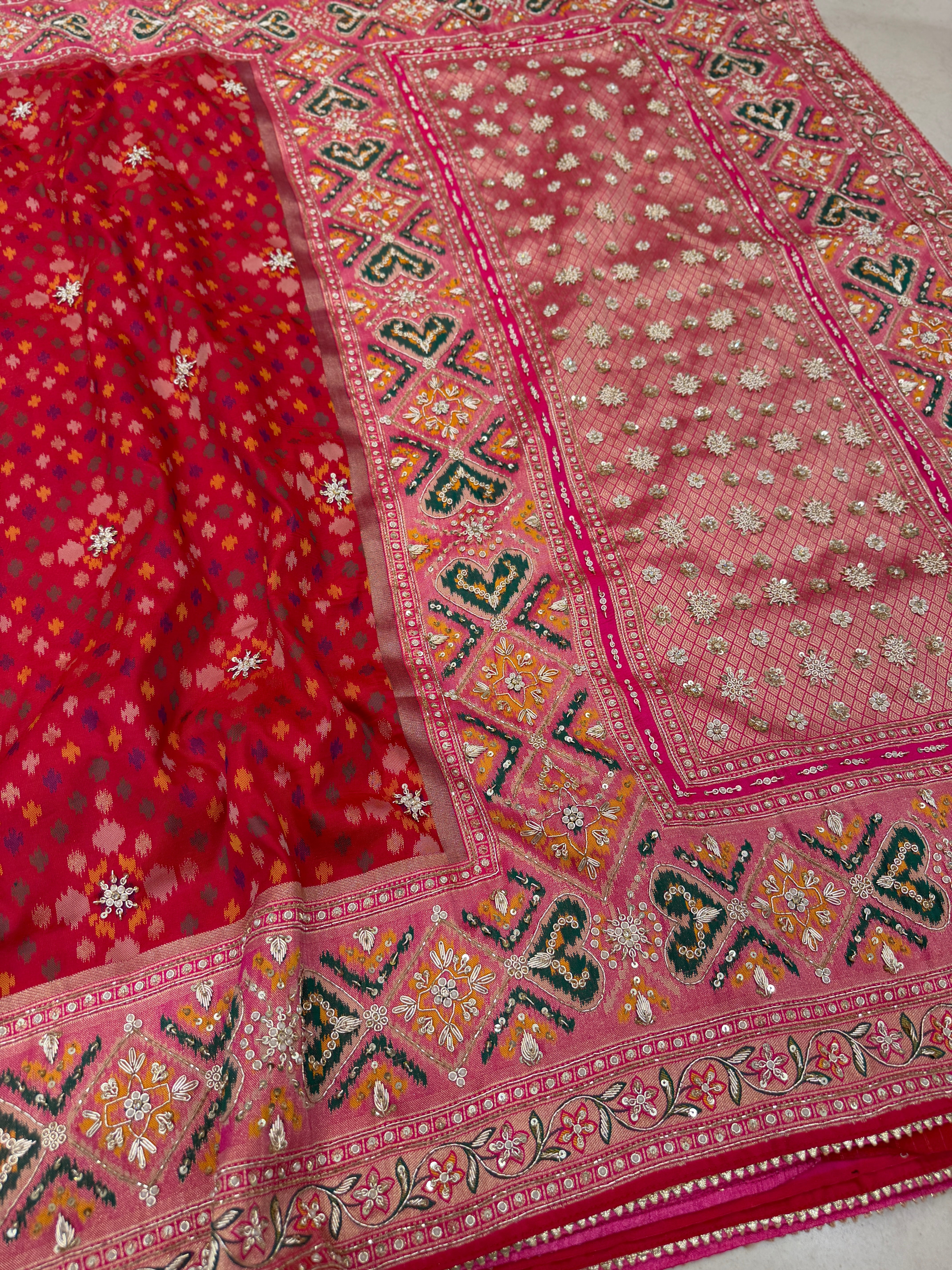 Red Patola Zardosi Hand Embroidery Saree