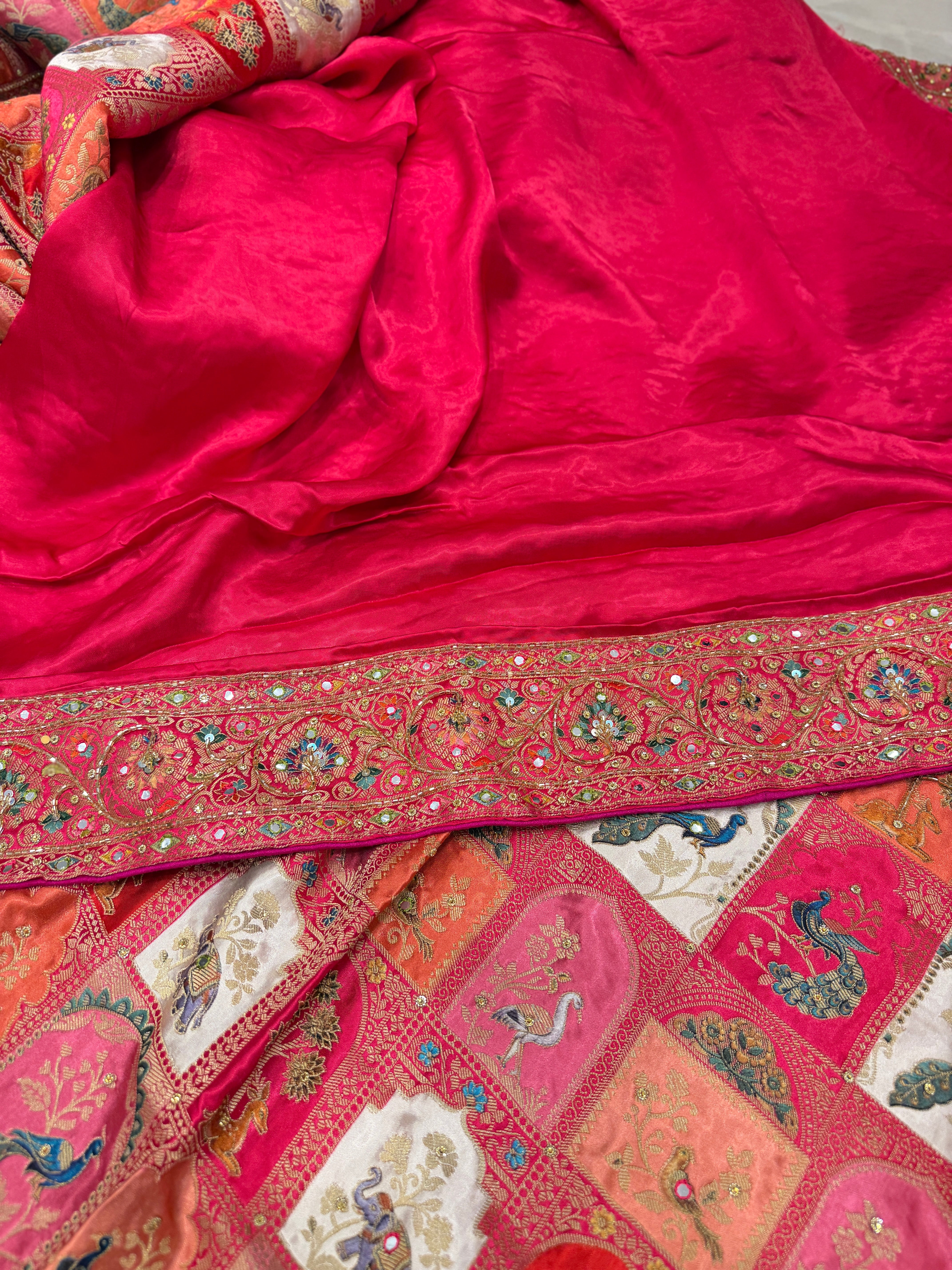Banarasi Modal Rangkat Hawa Mahal Inspired Shikara Kutchi Hand Embroidery Saree