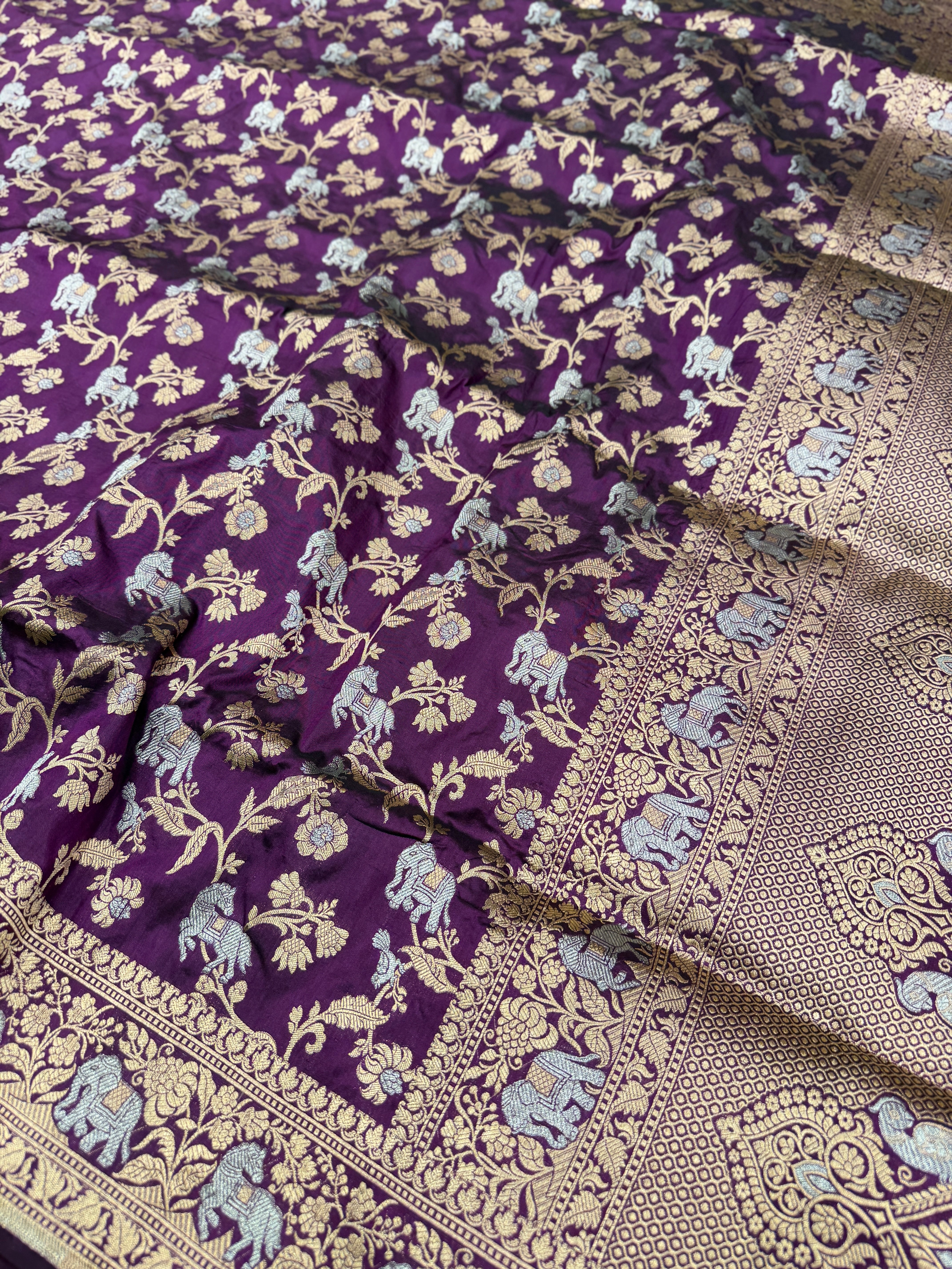 Violet Shikara Handloom Banarasi Katan Silk Saree