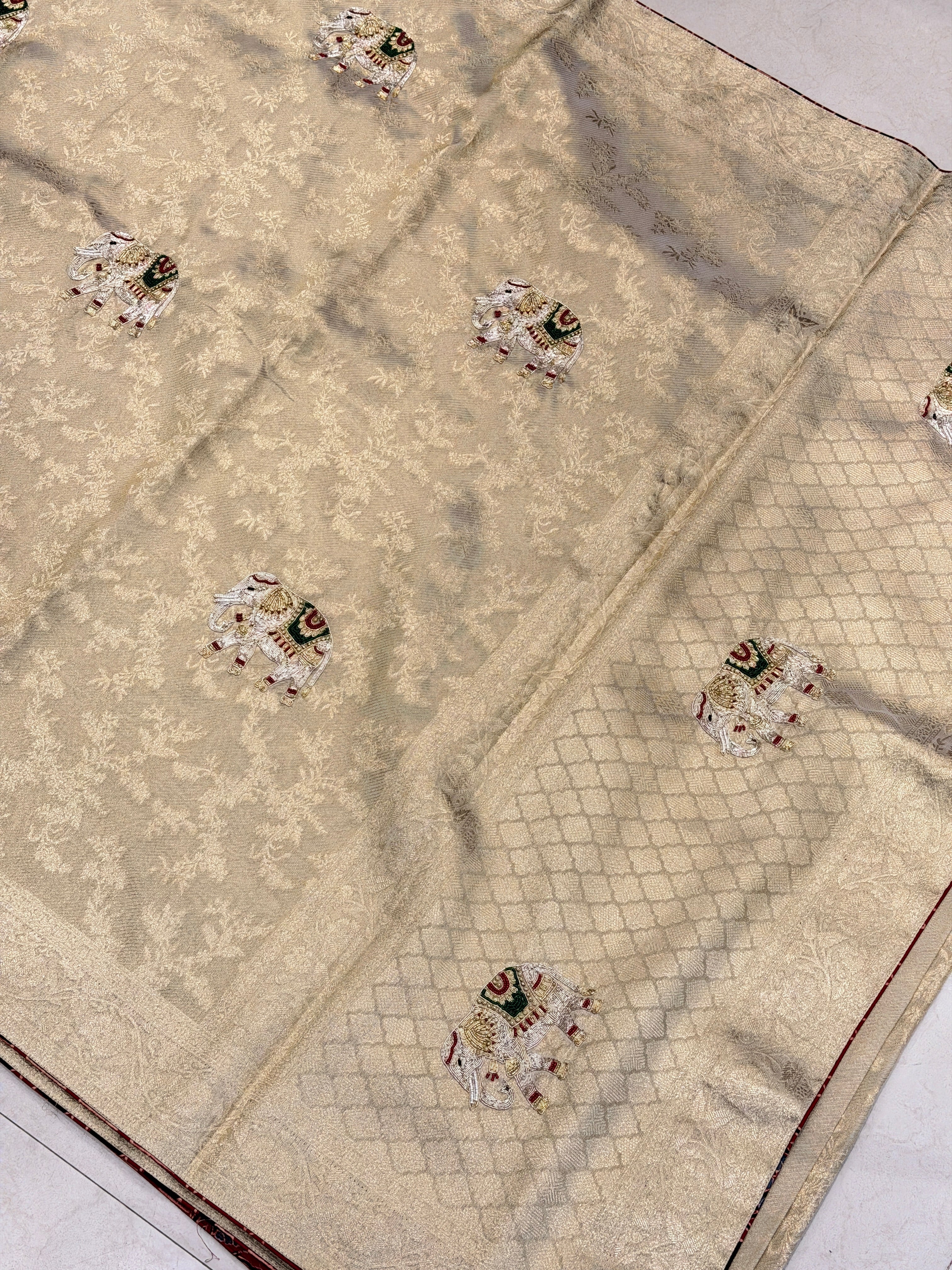 Gold Tissue Gajraj Edit Hand Embroidery Saree
