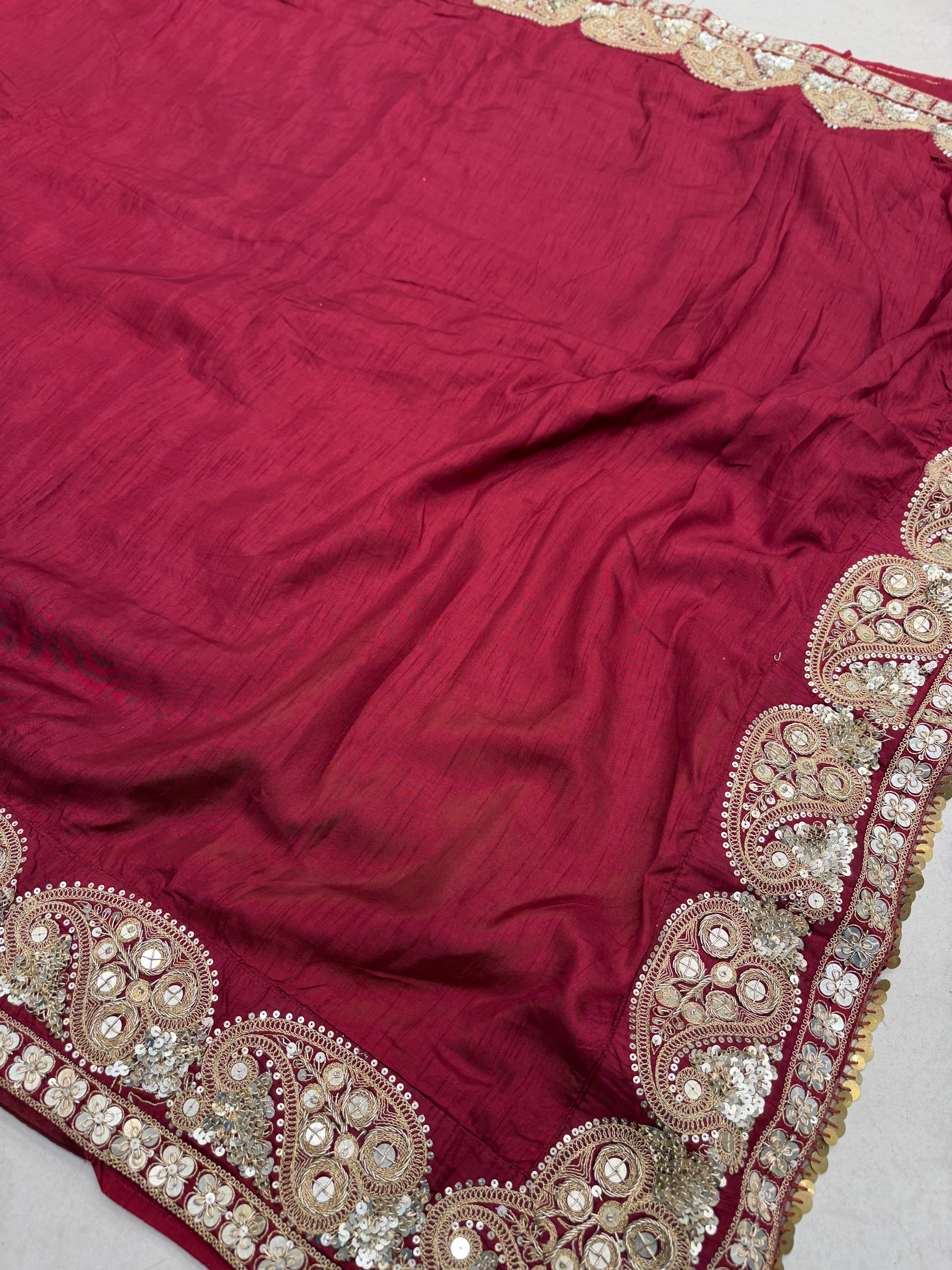 Maroon Keri Buttas Marodi Embroidery Sabyasachi Inspired Pure Silk Saree