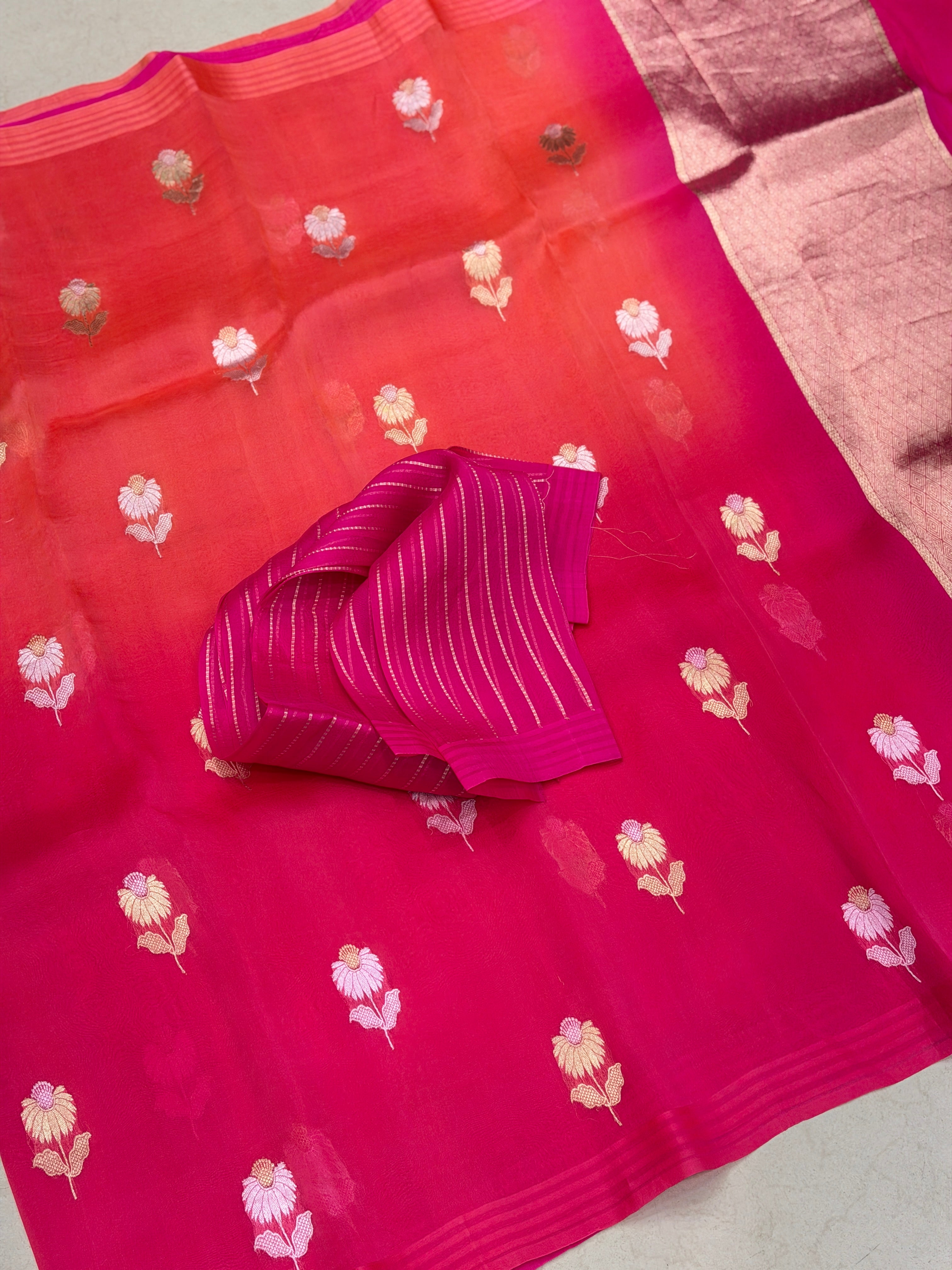 Rani Shaded Banarasi Kora Handloom Saree