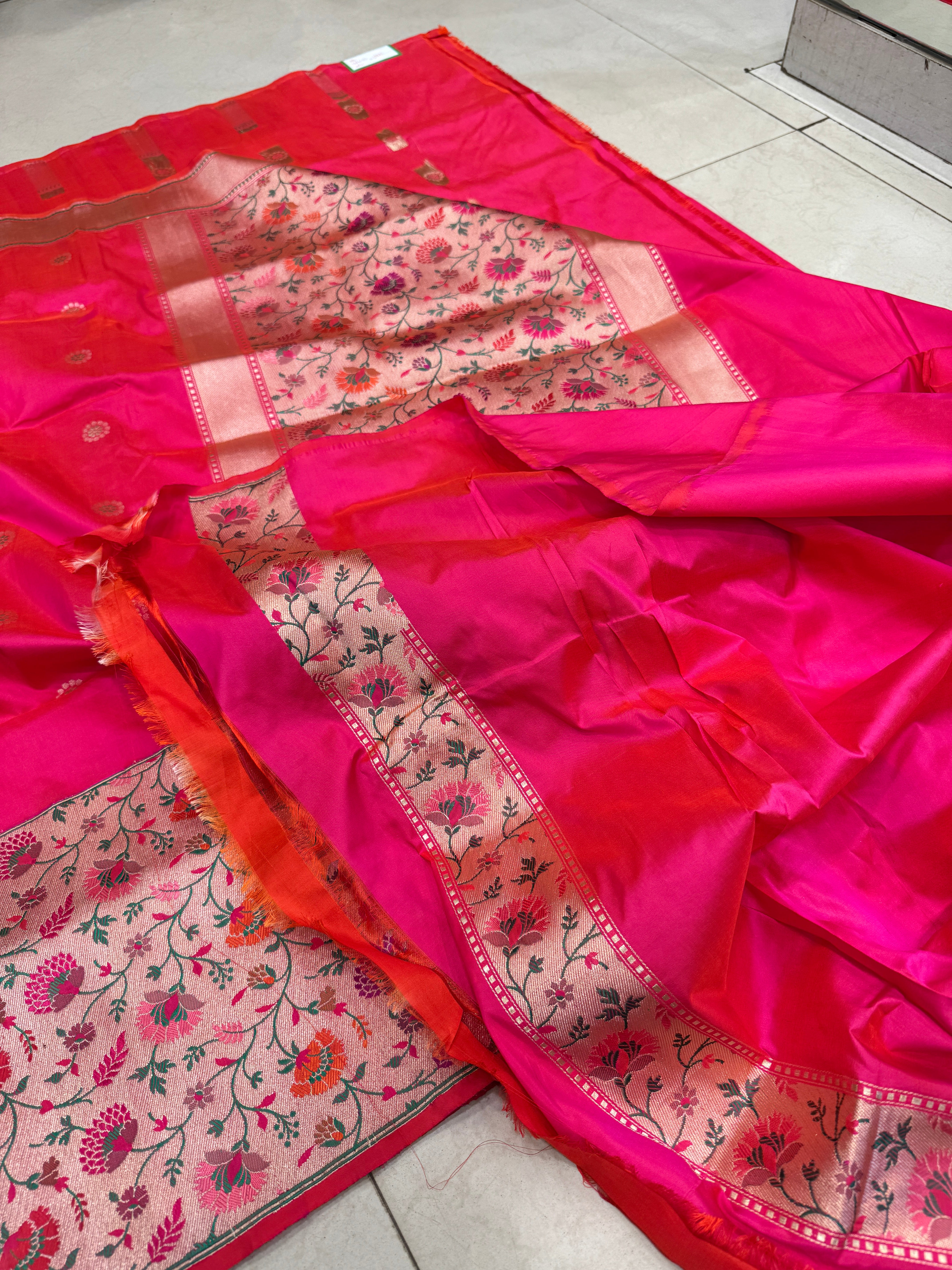 Handloom Rani Pink Banarasi Katan Silk Paithani Saree