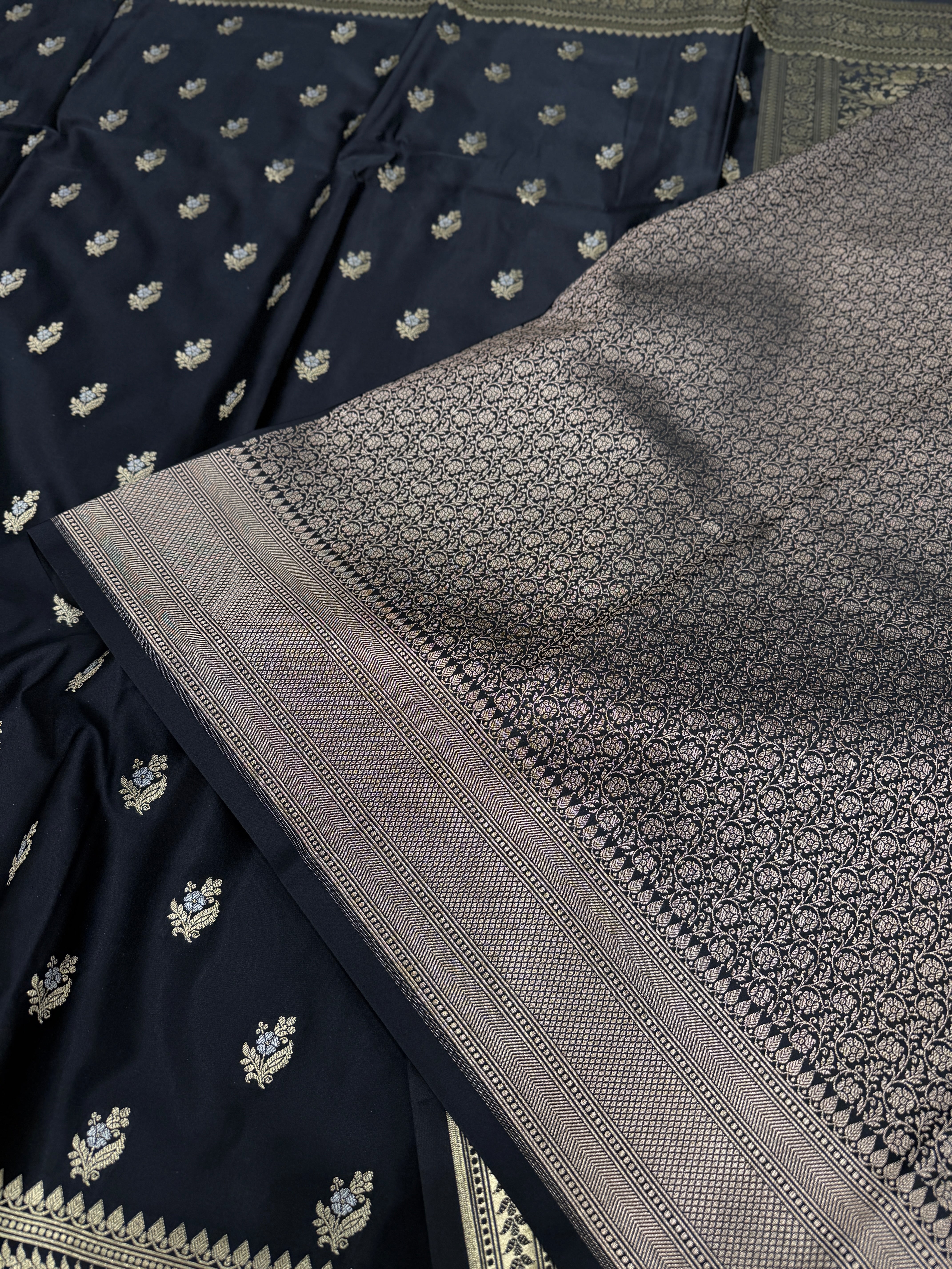 Black Sona Roopa Buttis Banarasi Silk Saree