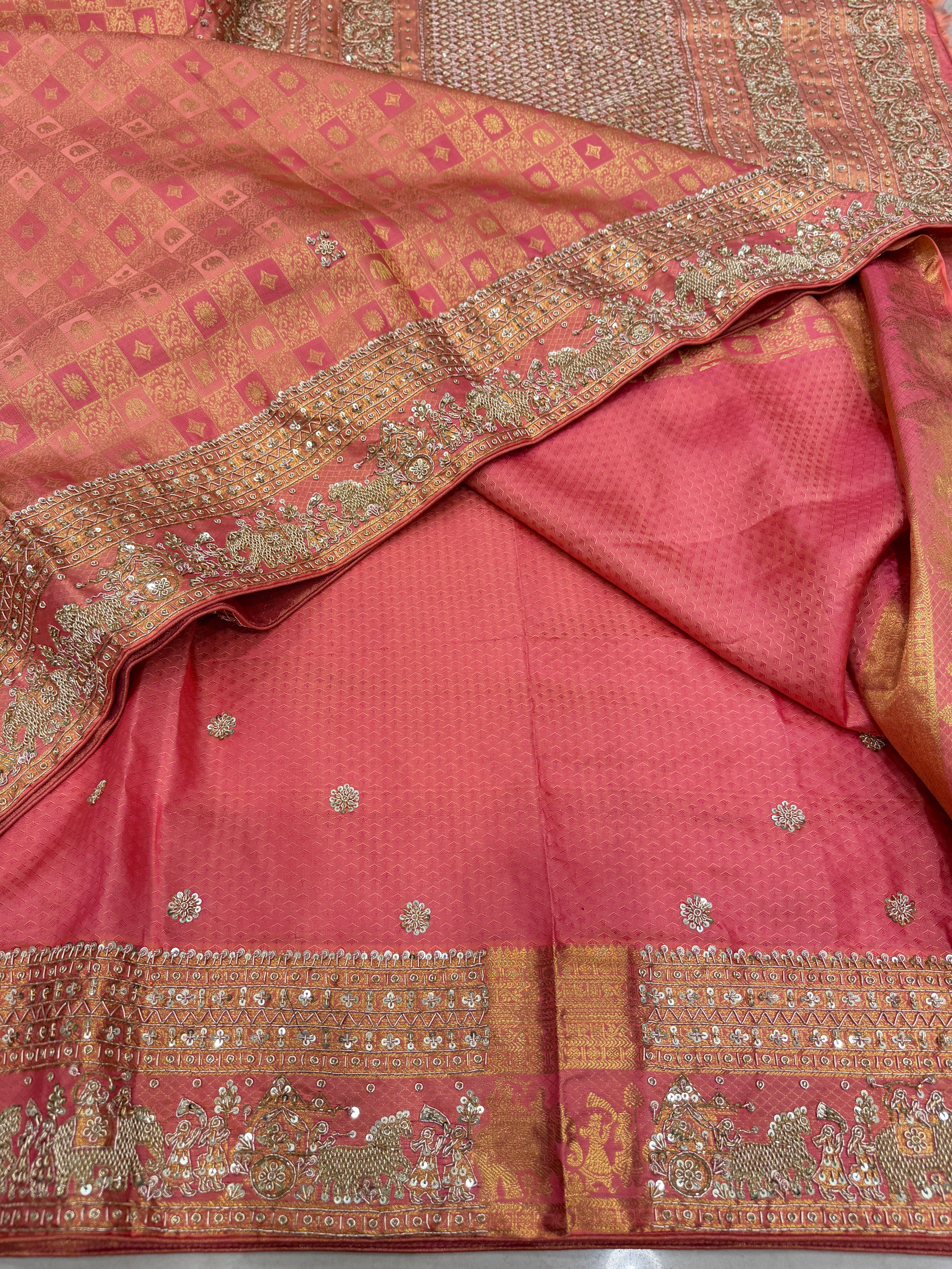 Pink Kanjivaram Doli Edit Zardosi Hand Embroidery Saree