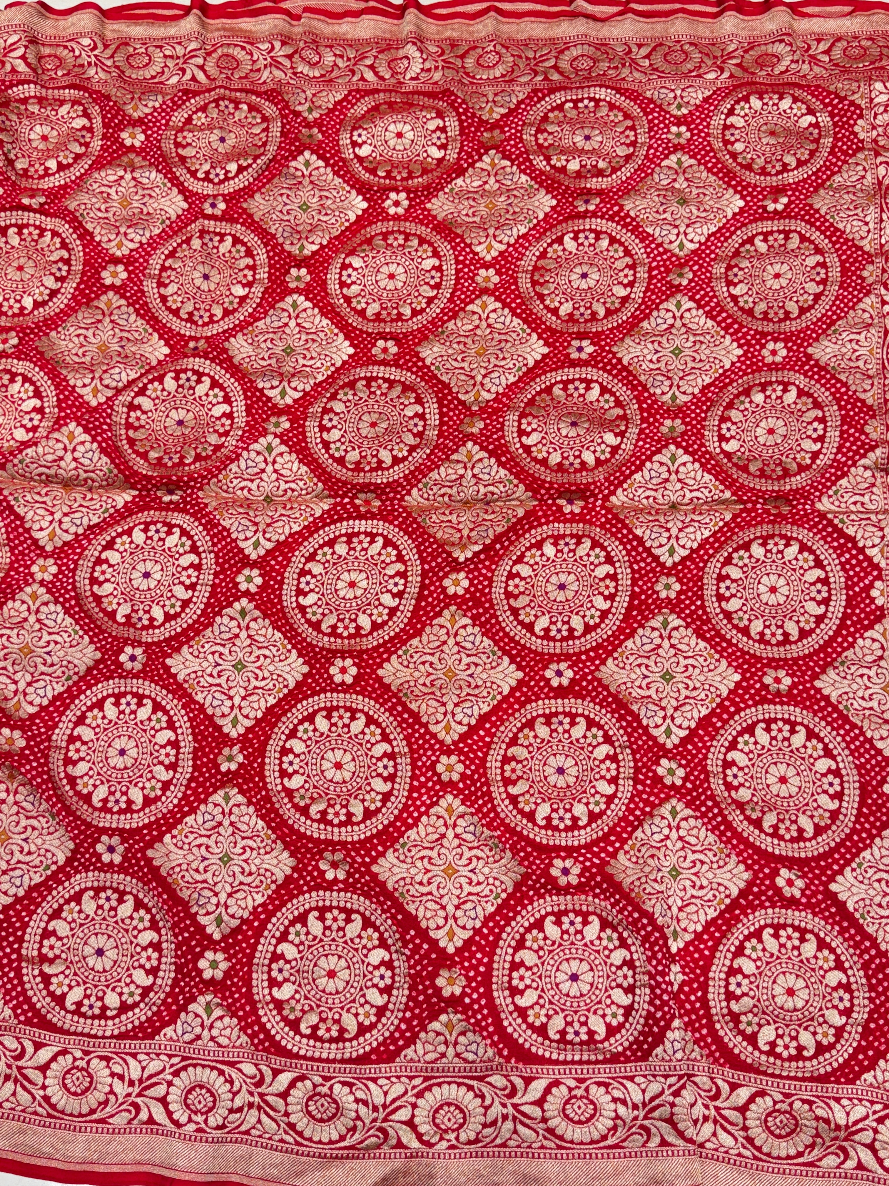 Red Rai Bandhej Georgette Bandhini Saree
