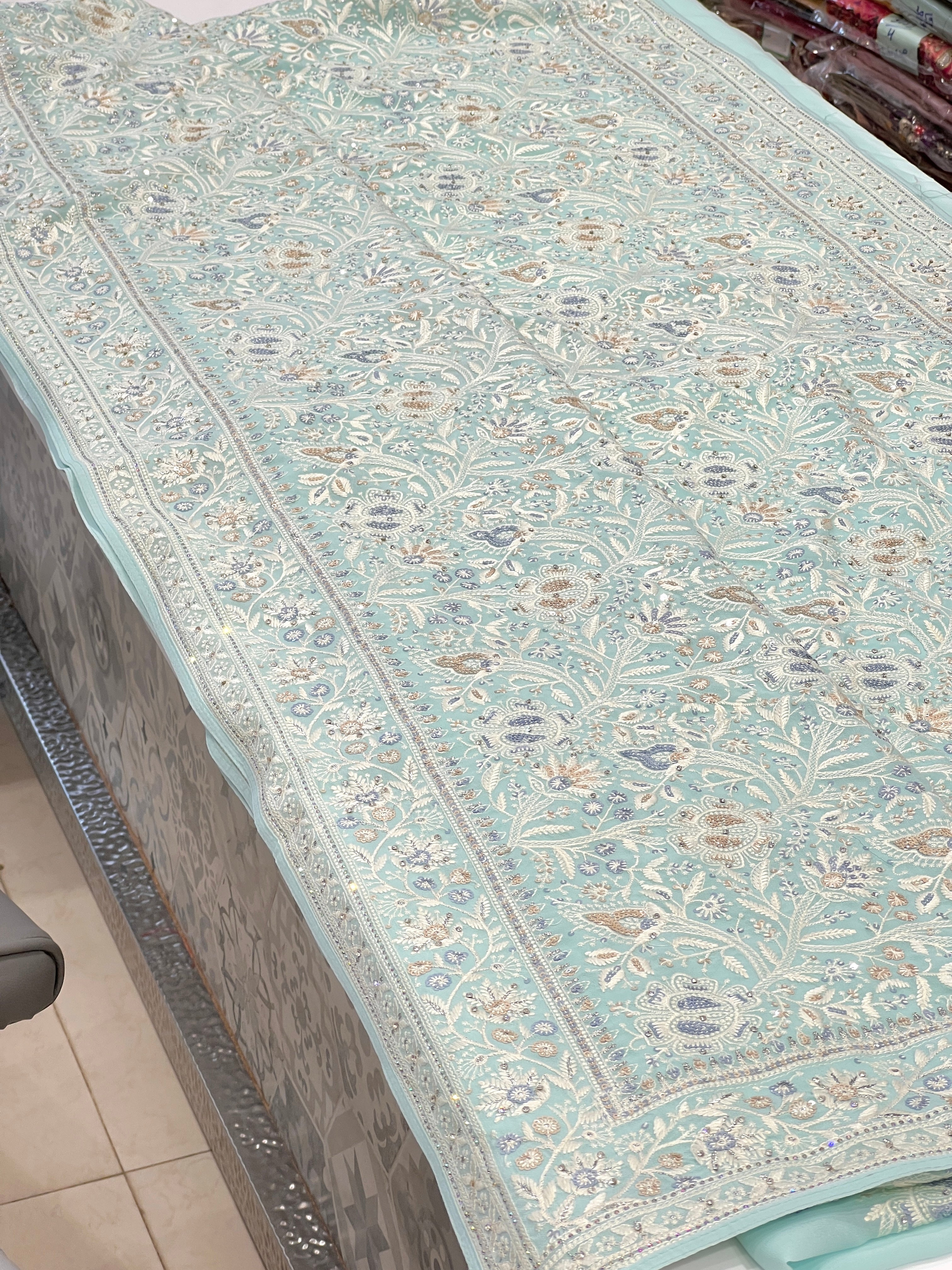 Sea Blue Chikankari Saree