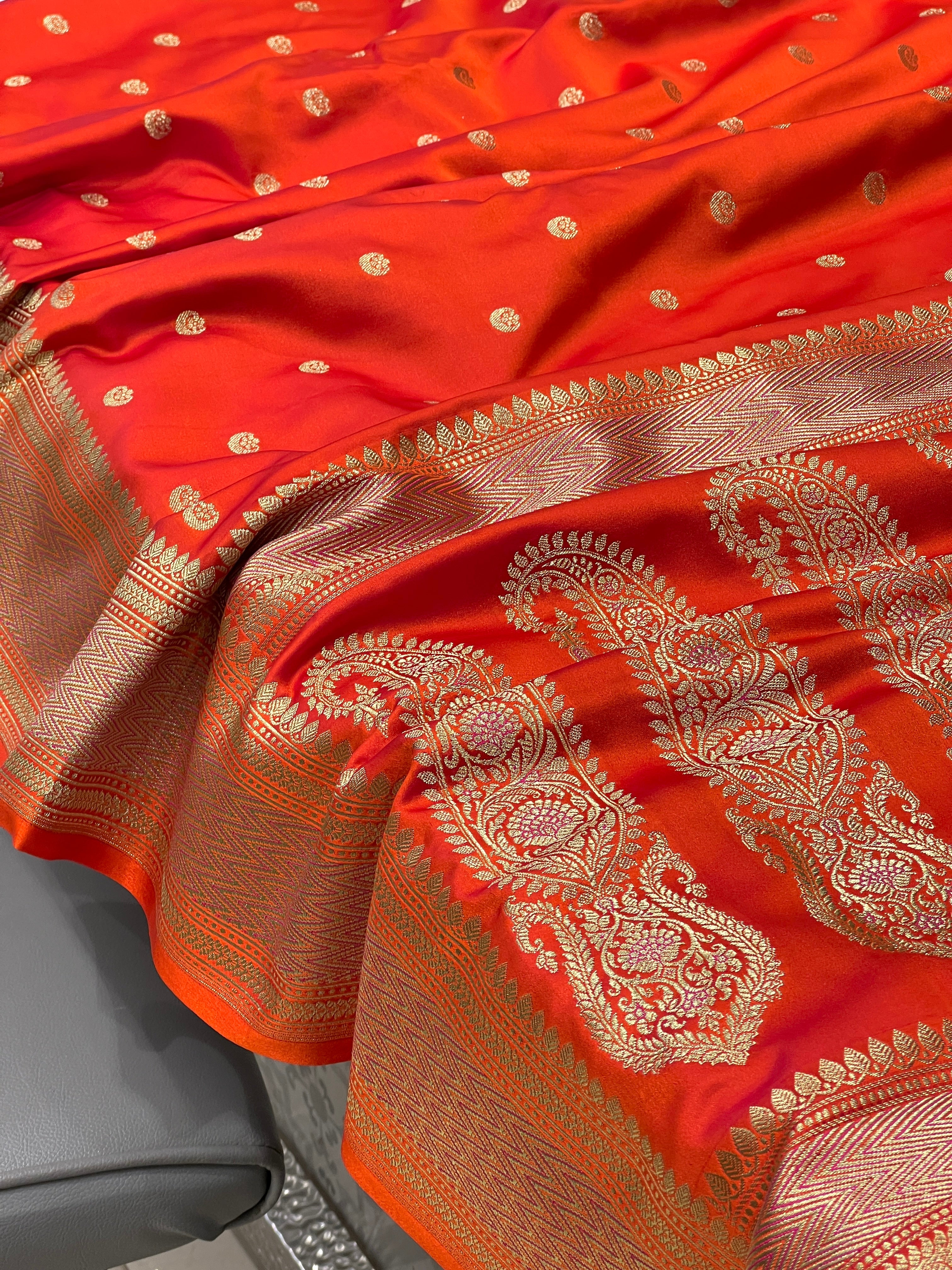 Orange Banarasi Small Chand Butti Saree