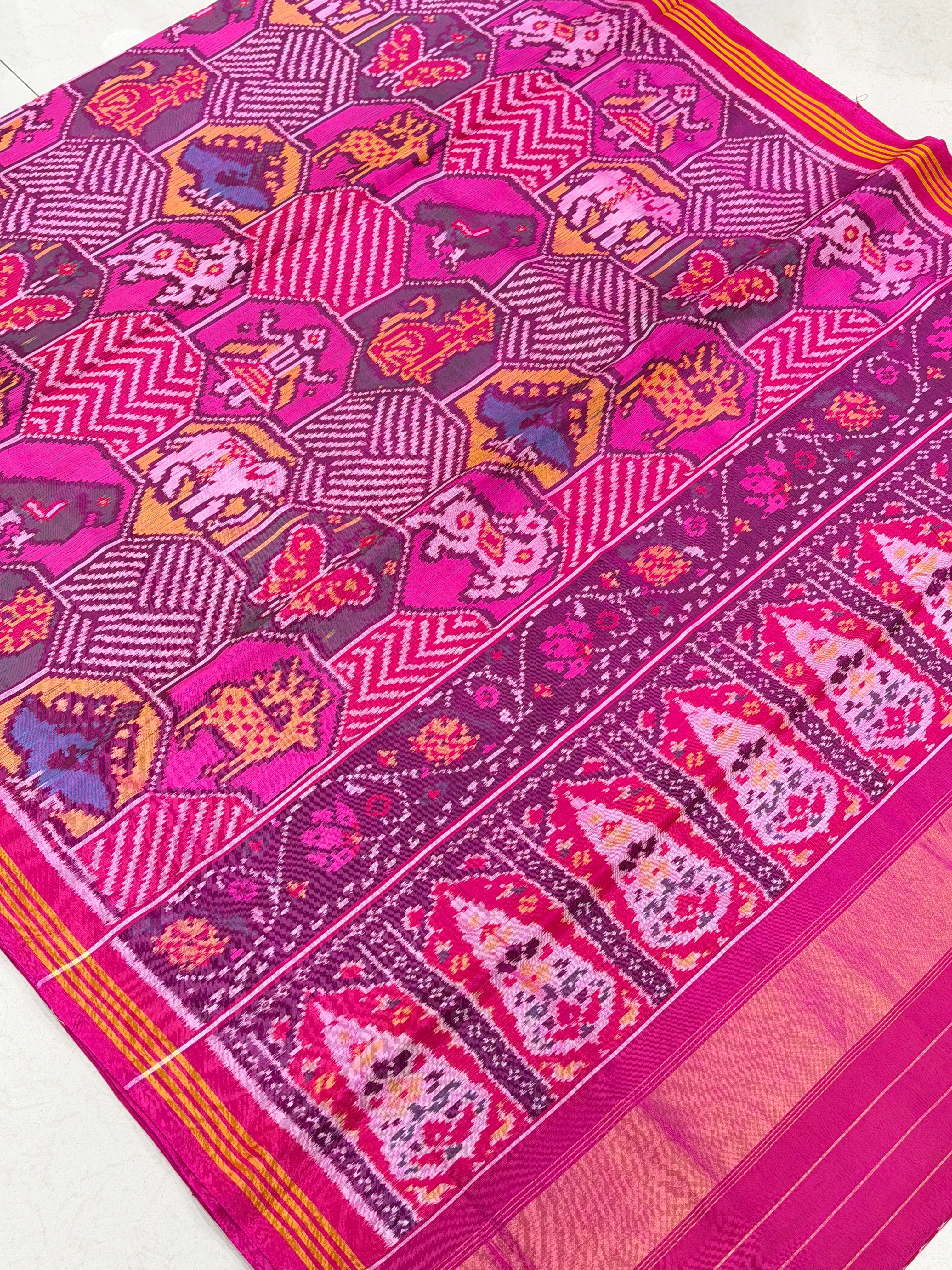 Pink Contemporary Chhabadi Patan Handloom Ikat Patola Silk Saree