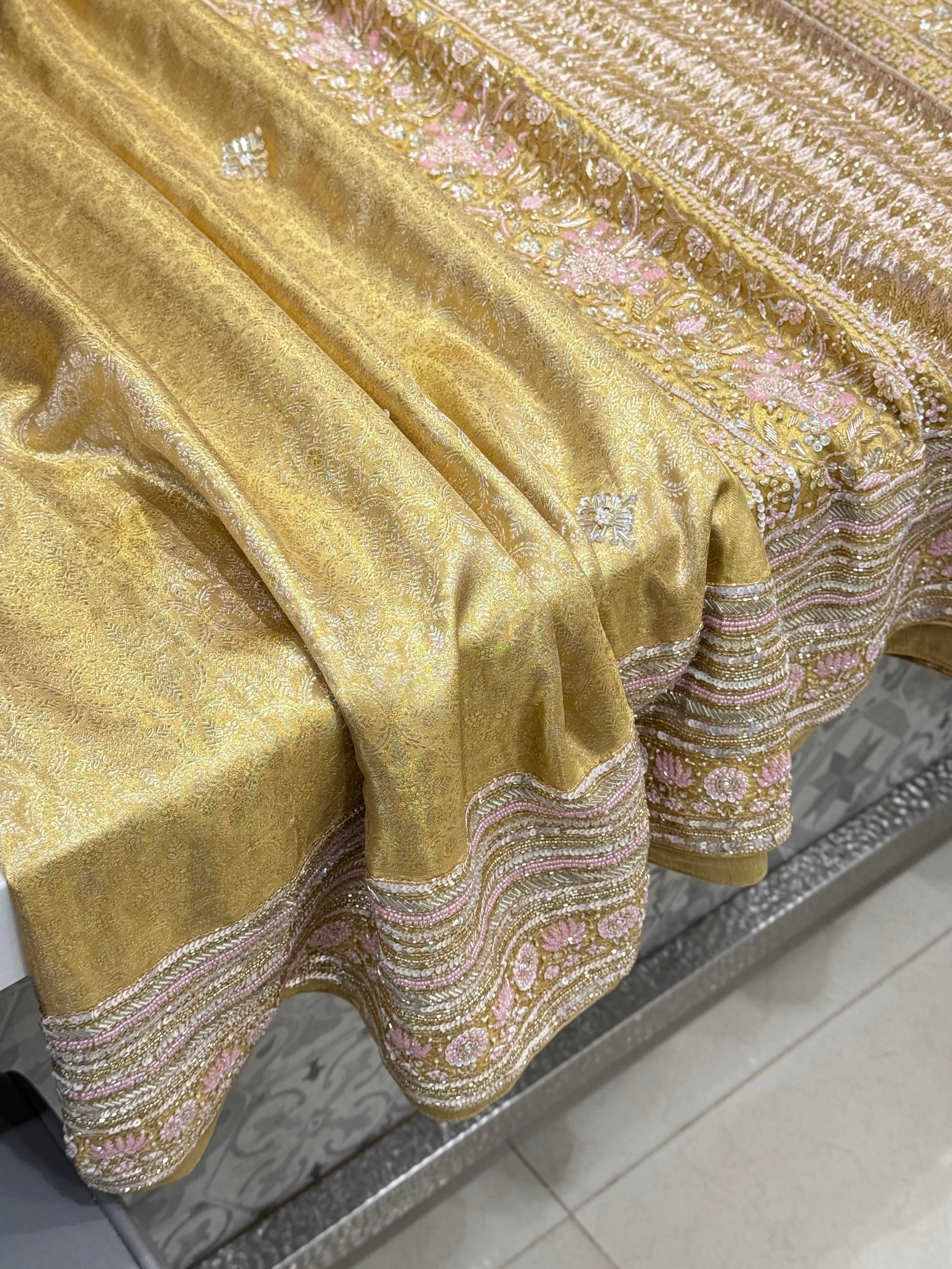 Gold Tissue Jaal Kanjivaram Hand Embroidery Saree