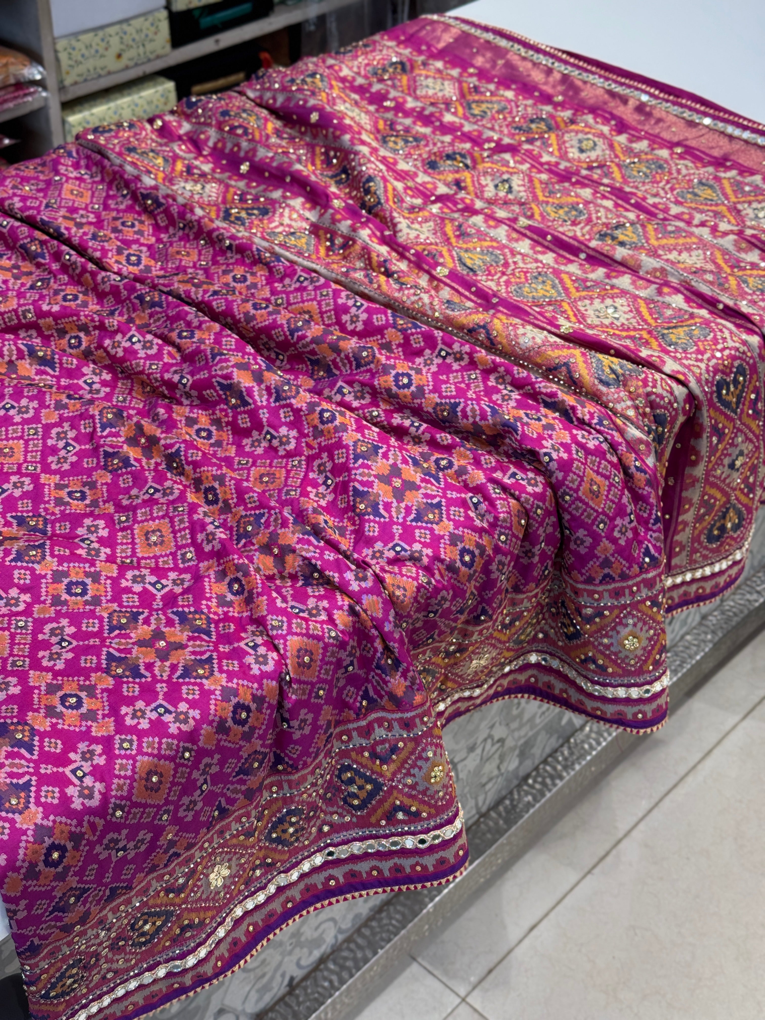 Purple Patola Hand Embroidery Saree with Real Mirrors