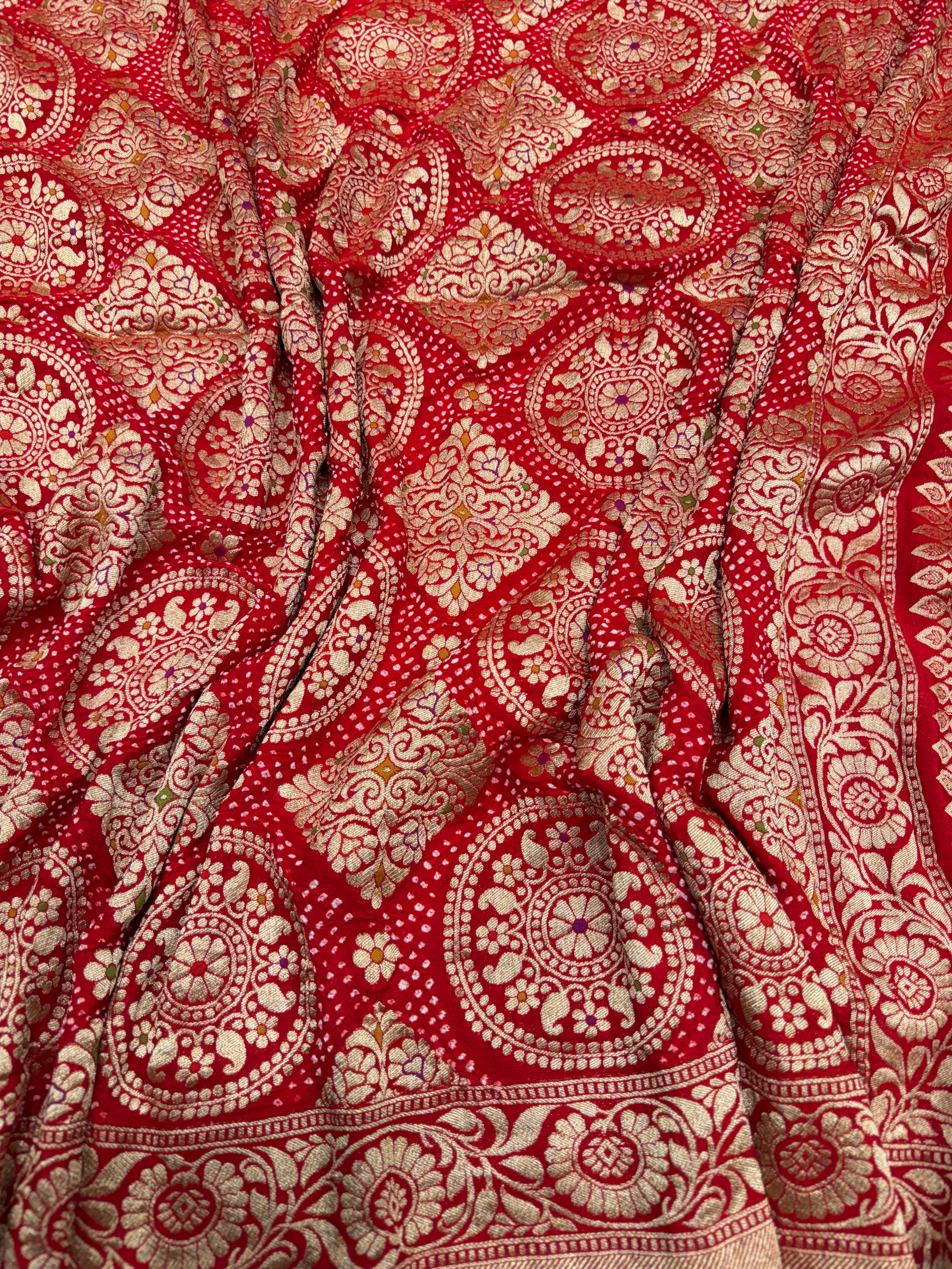 Red Rai Bandhej Georgette Bandhini Saree