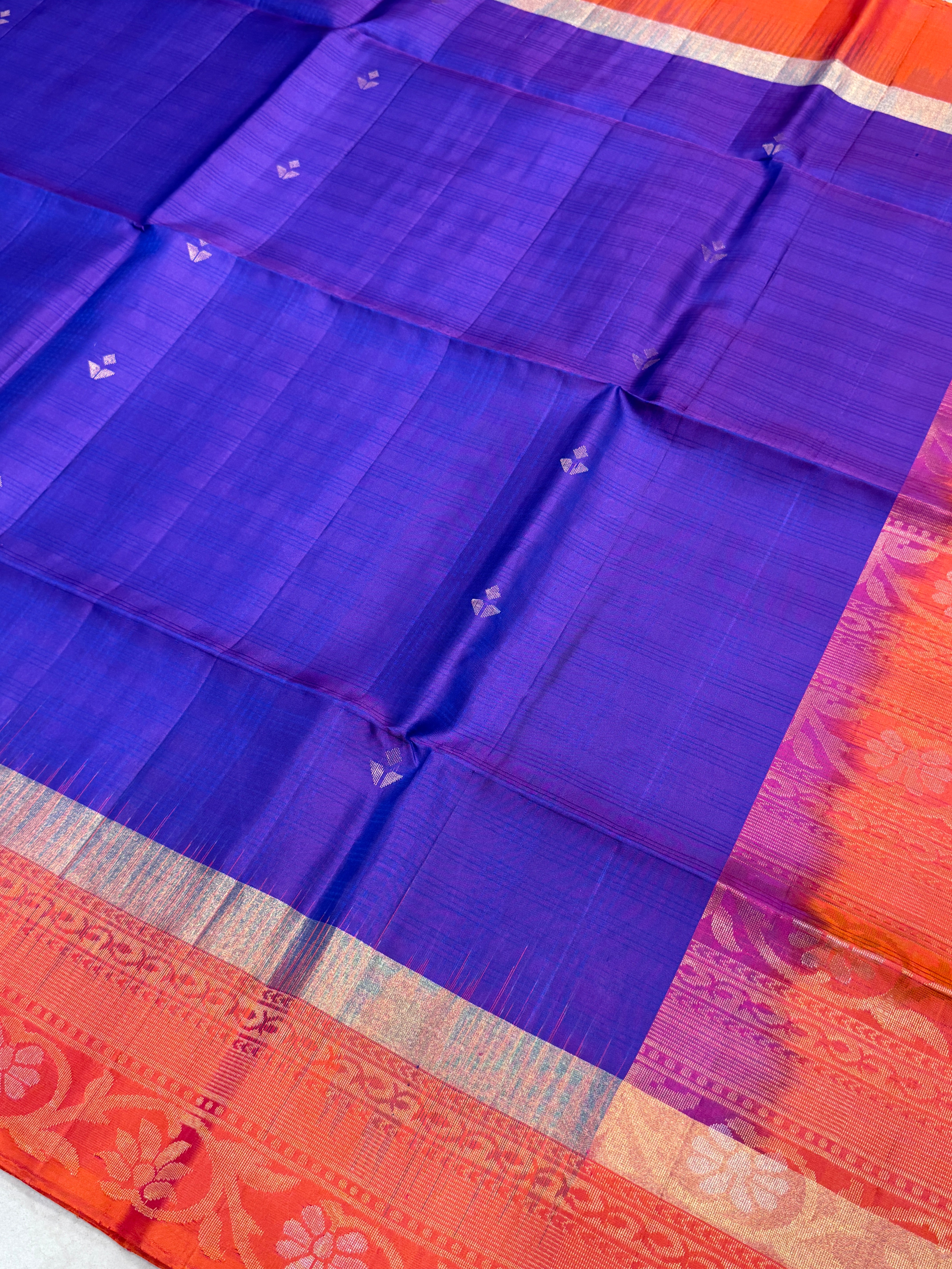 Purple Orange Small Buttis Handloom Kanchipuram Pure Silk Saree