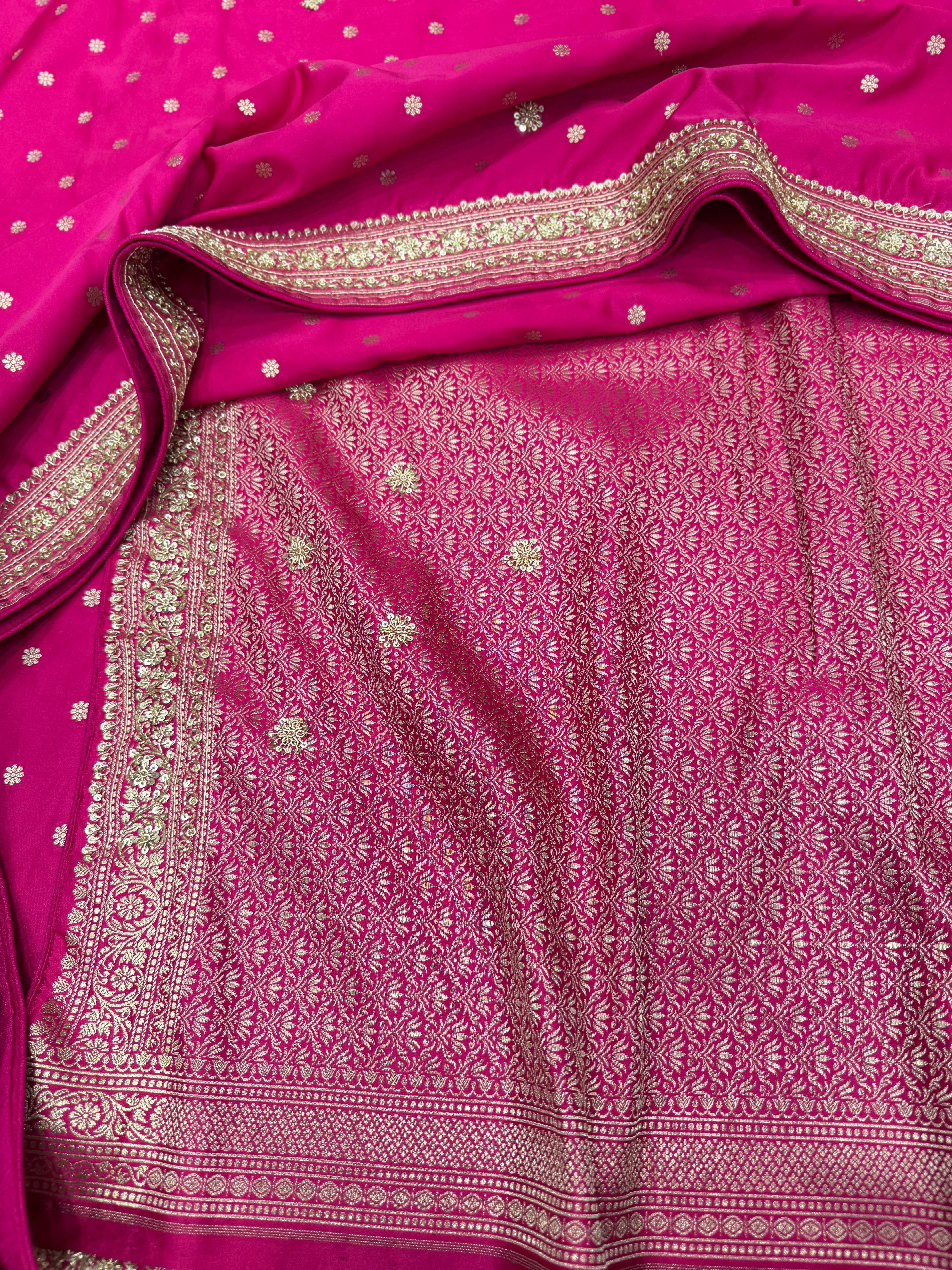 Rani Pink Banarasi Star Butti Hand Done Zardosi Saree