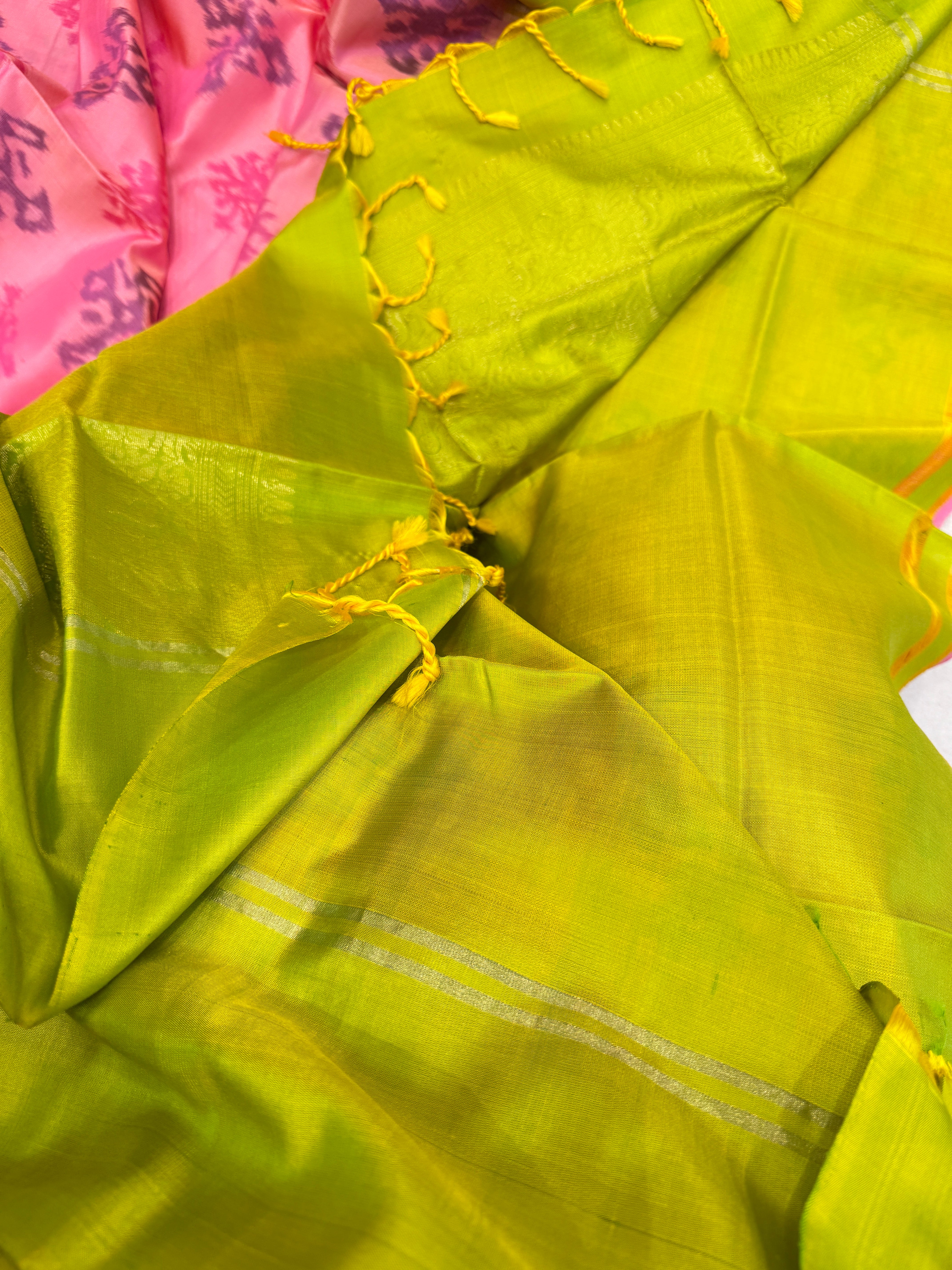 Pink Green Pochampally Ikat Silk Patola Saree