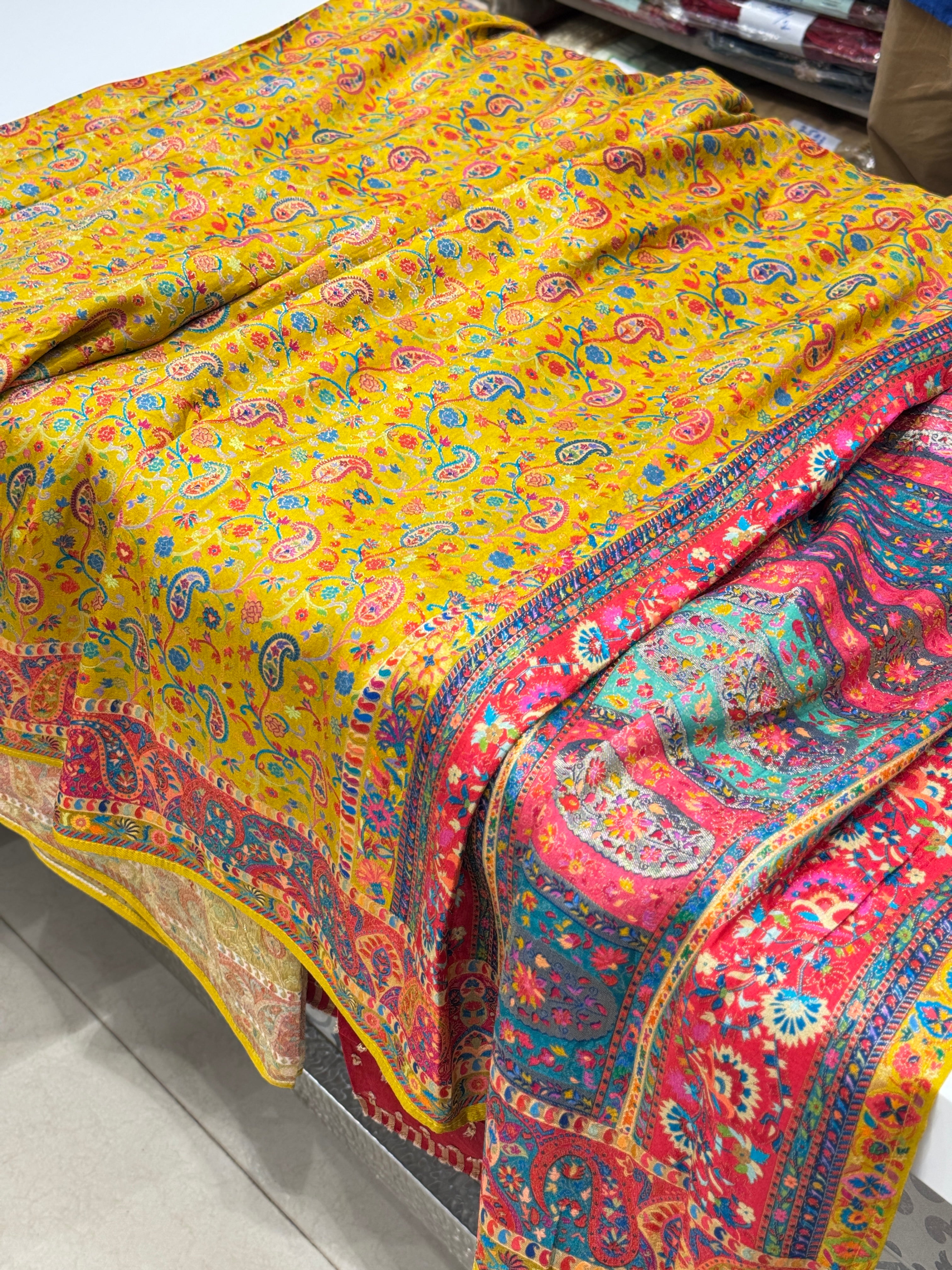 Yellow Pashmina Style Silk Saree