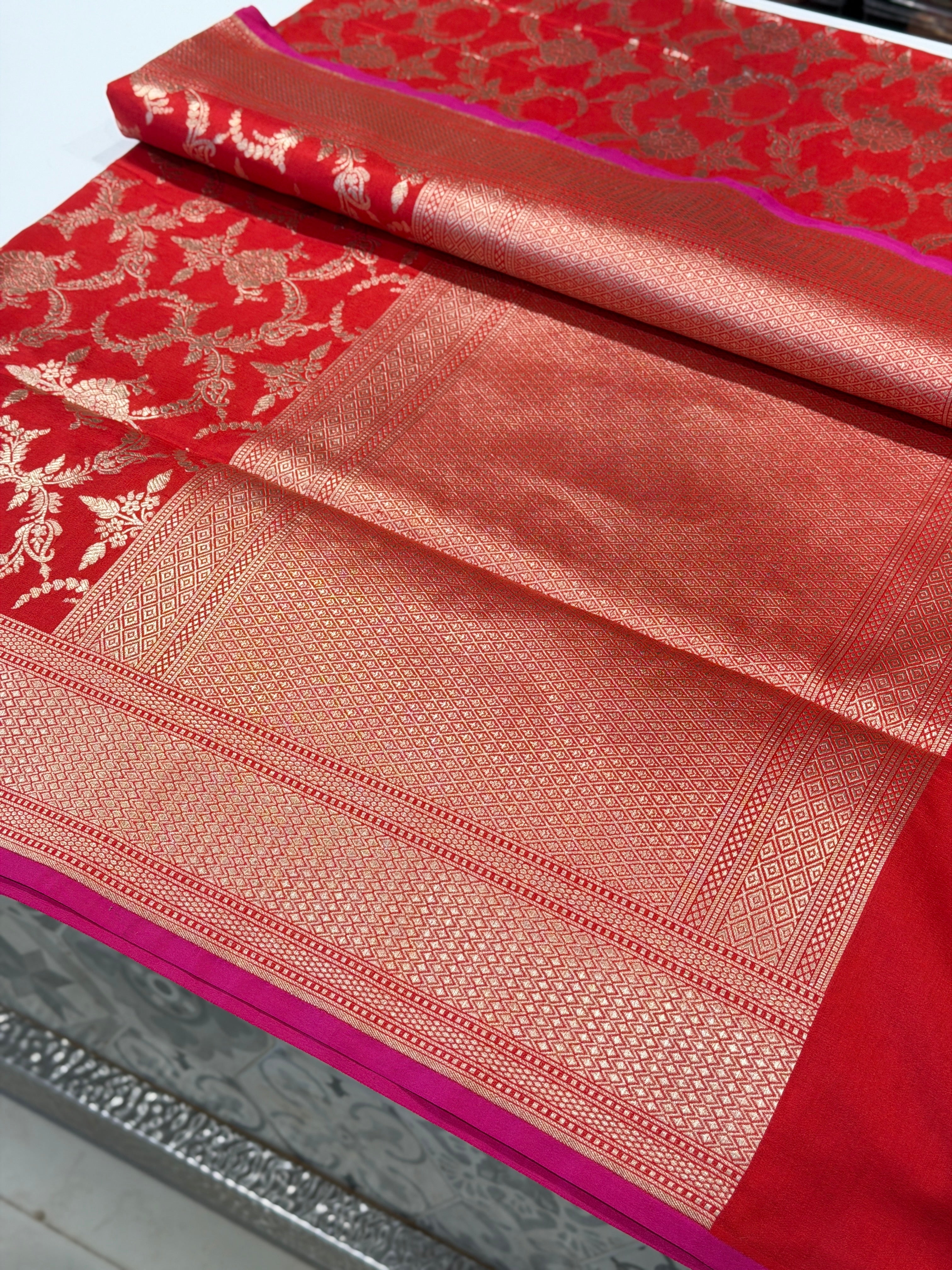 Cross Red Banarasi Jaal Katan Silk Handloom Saree