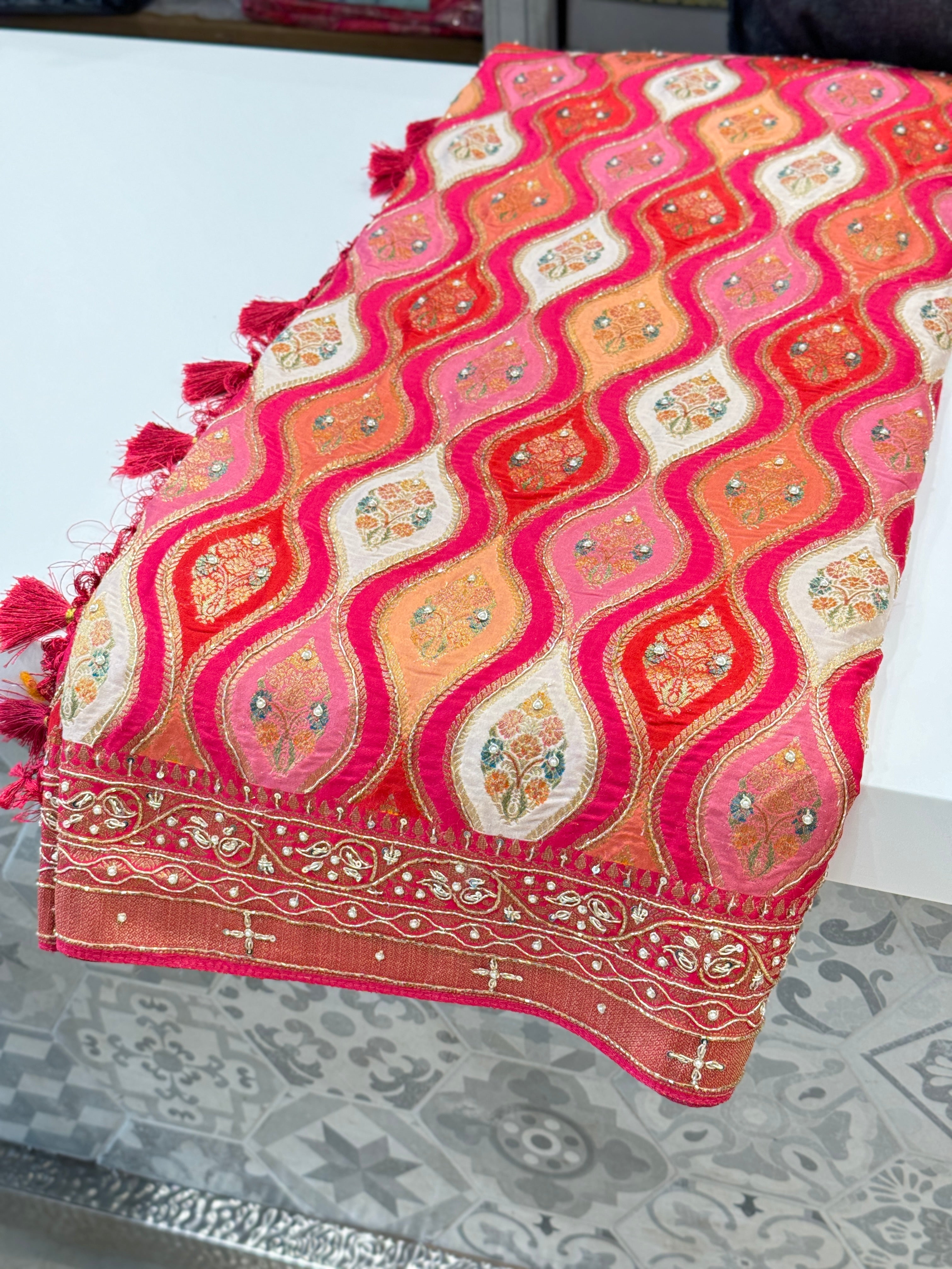 Rani Rangkat Modal Satin Zardosi Hand Embroidery Saree