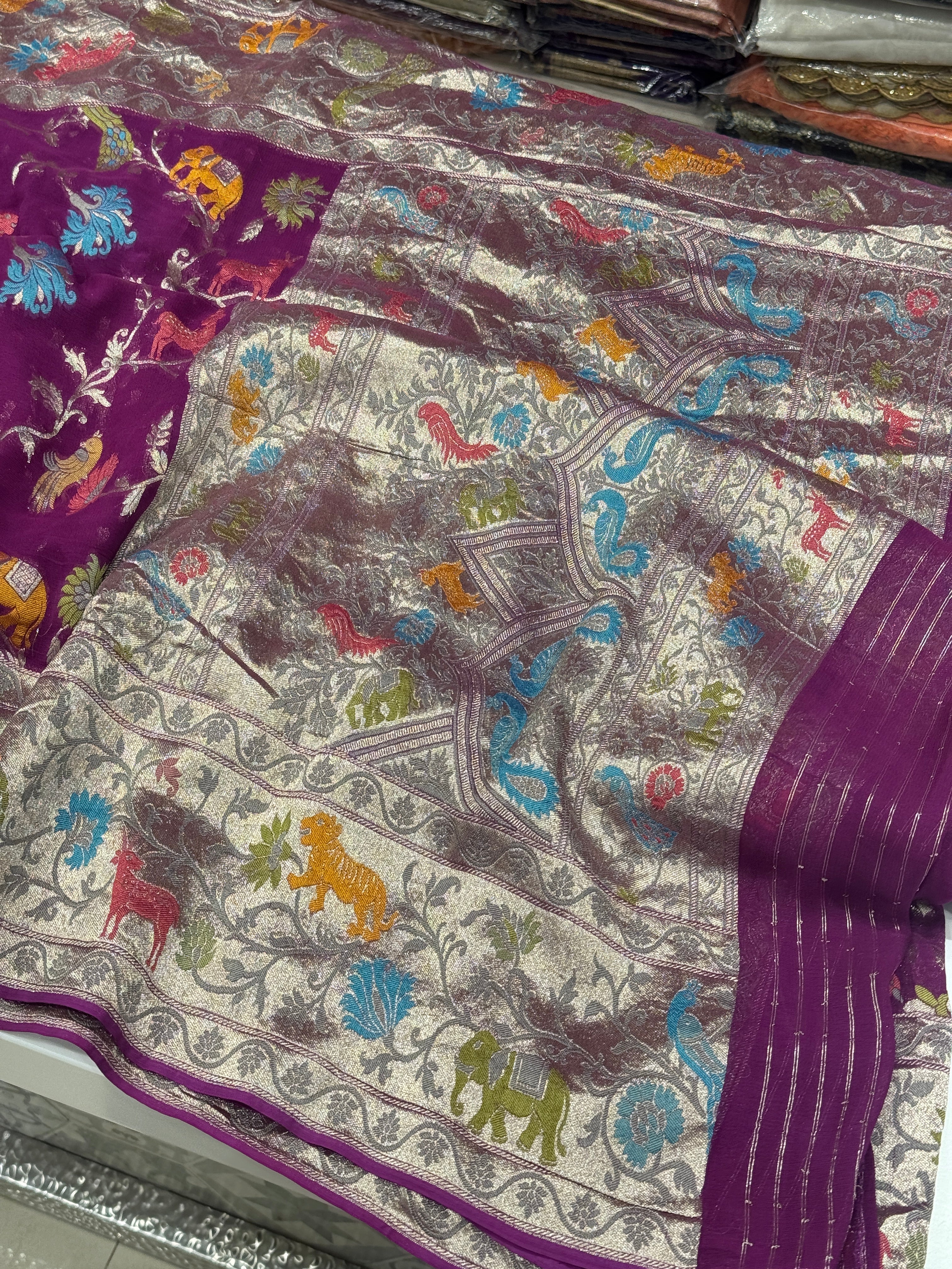 Cross Wine Shikara Banarasi Khaddi Georgette Saree
