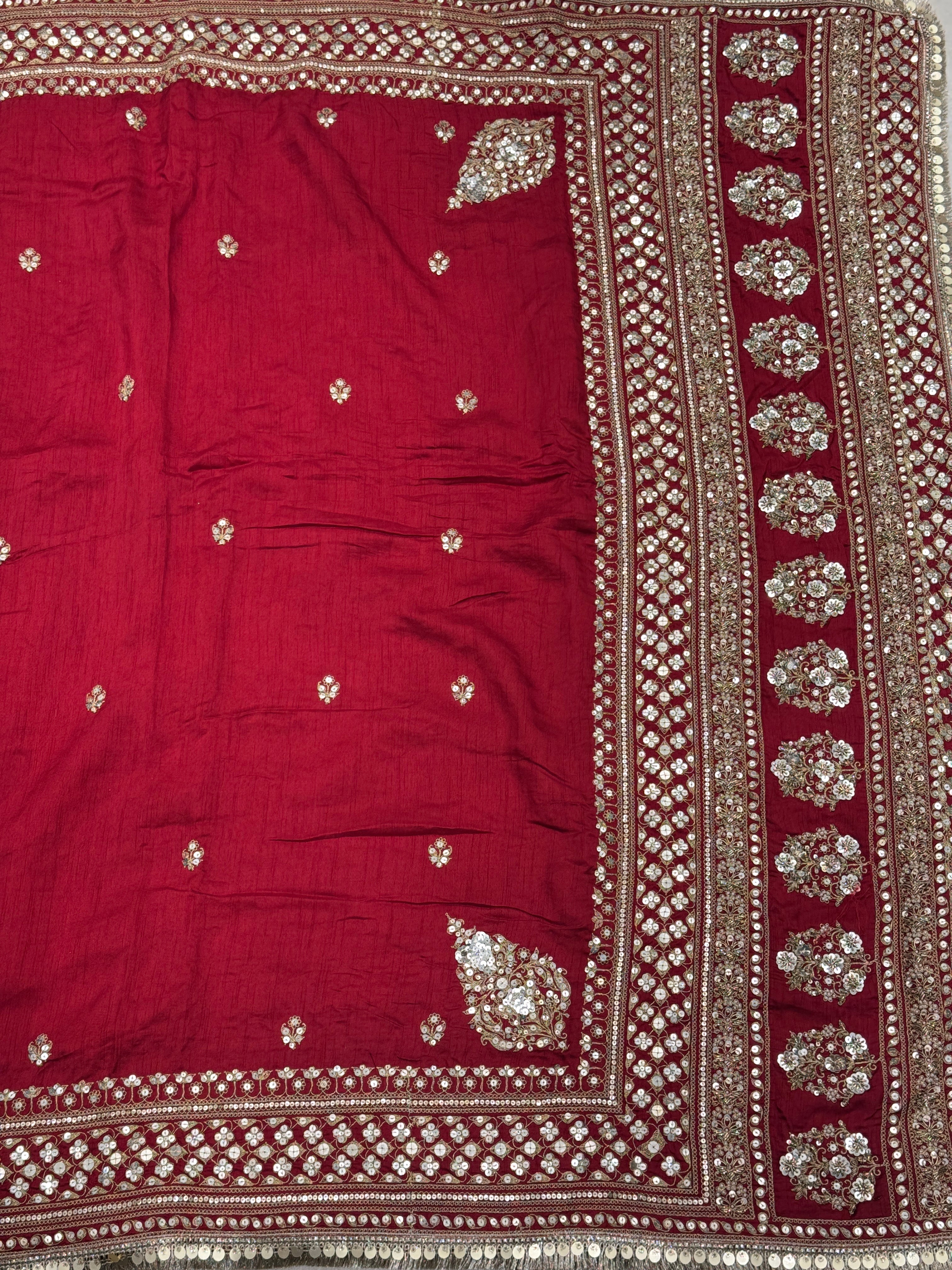 Maroon Marodi Embroidery Pure Silk Saree