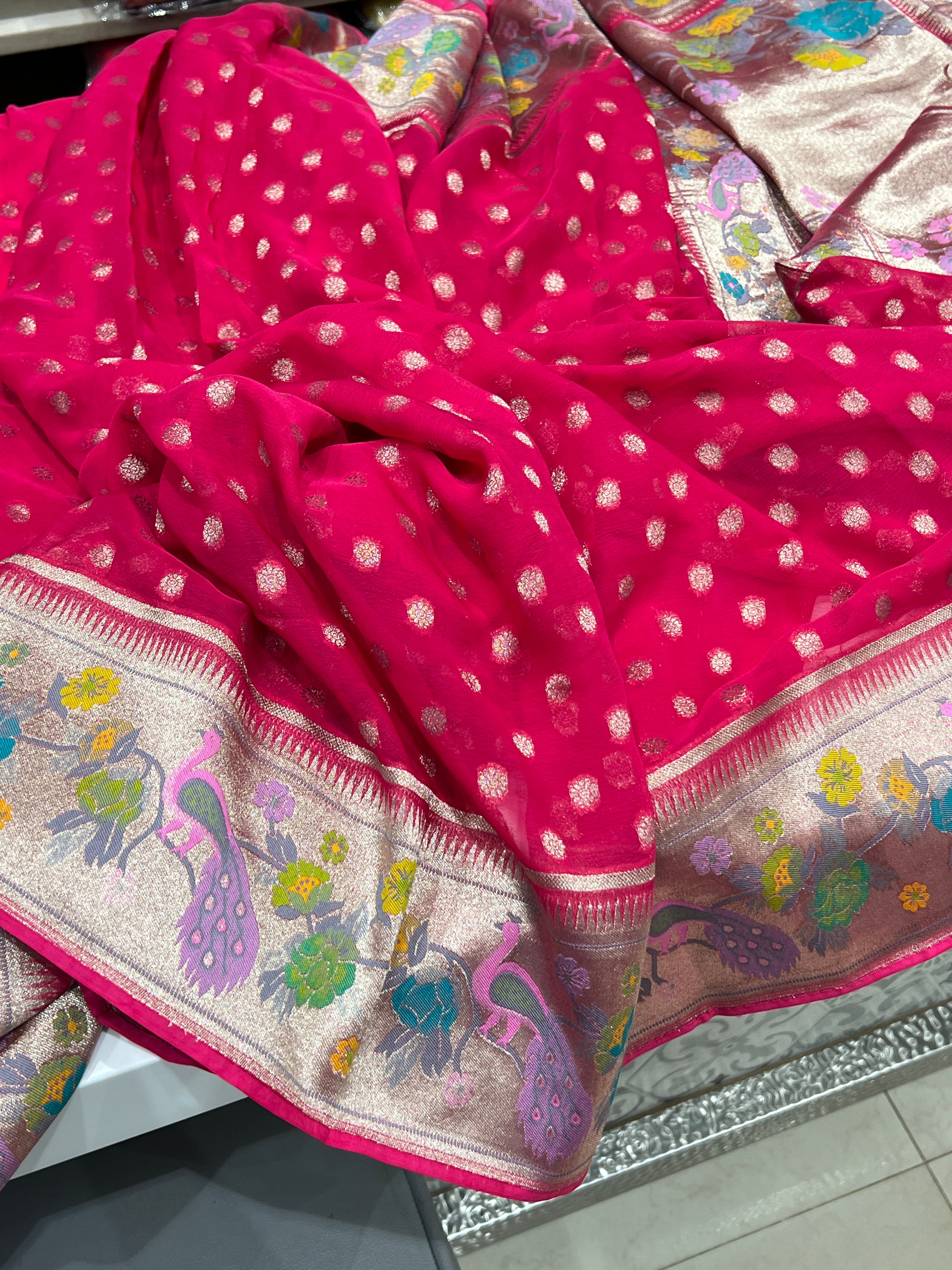 Rani Banarasi Khaddi Georgette Paithani