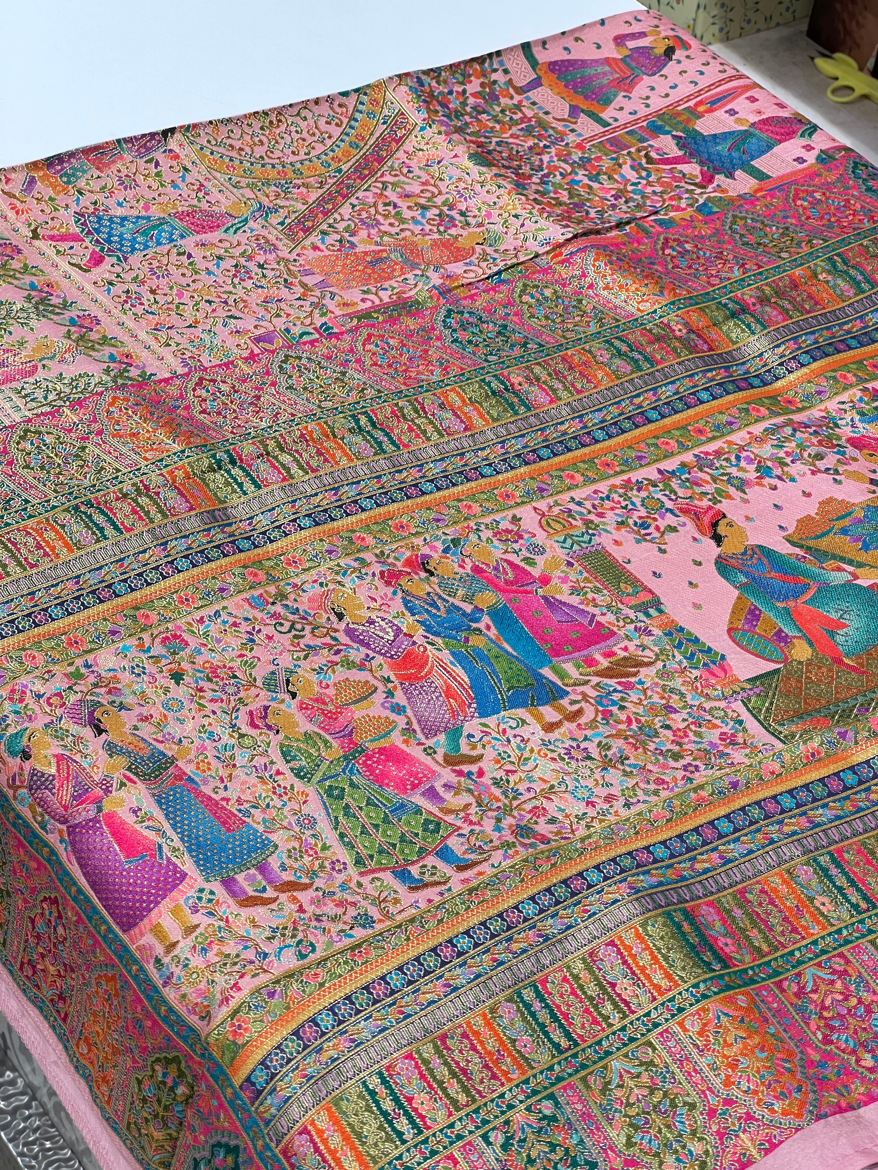 Baby Pink Pashmina Style Darbar Silk Saree