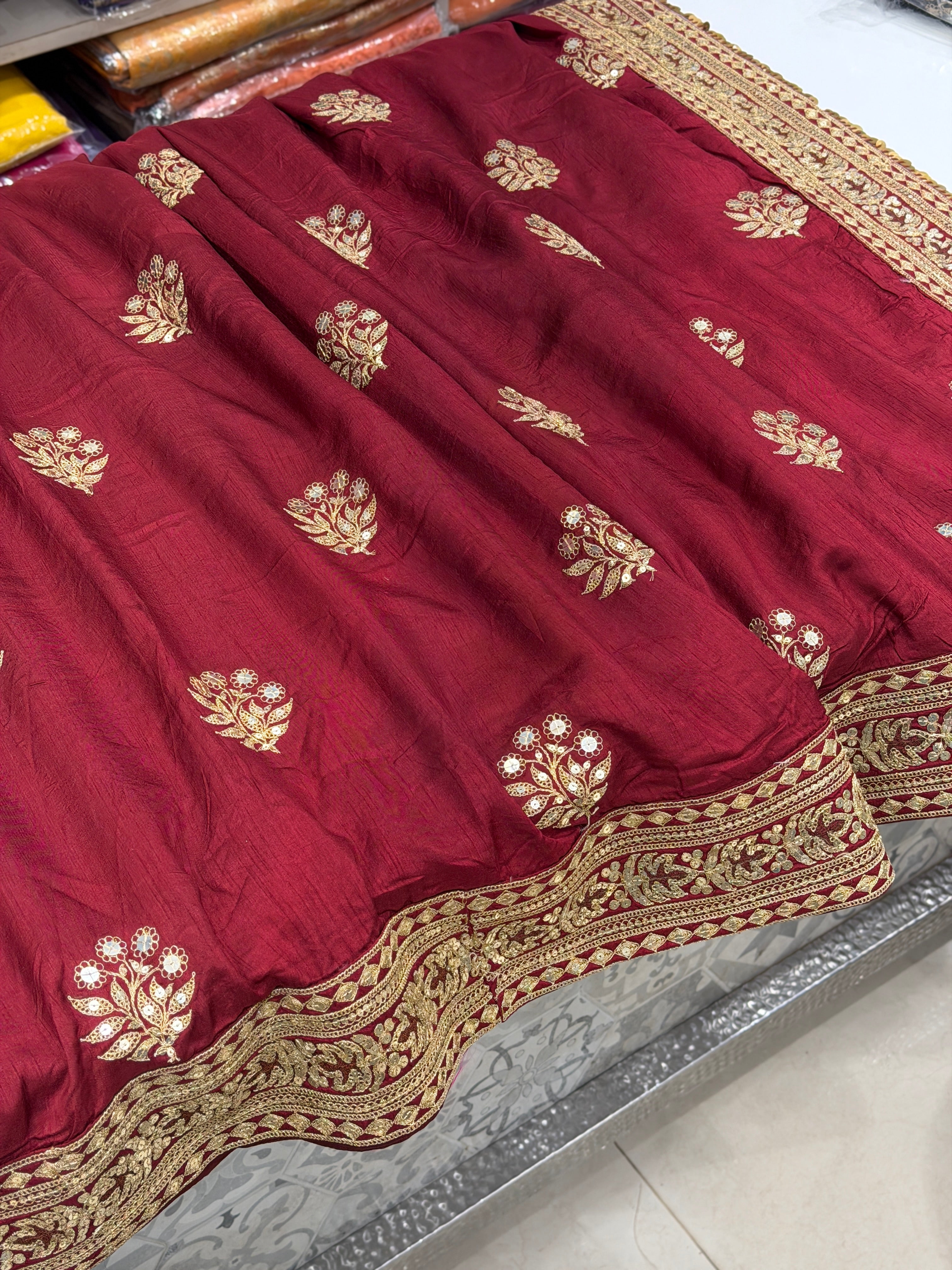 Maroon Marodi Embroidery Butta Sabyasachi Inspired Pure Silk Saree