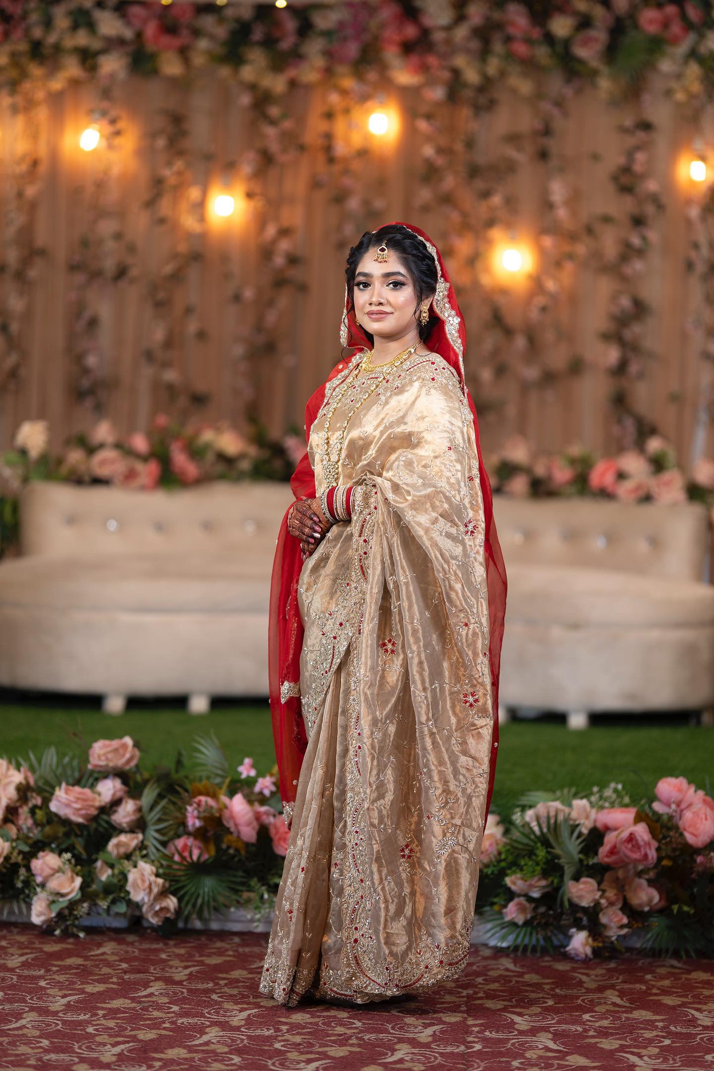 Gold Tissue Zardosi Jaal Hand Embroidery Saree