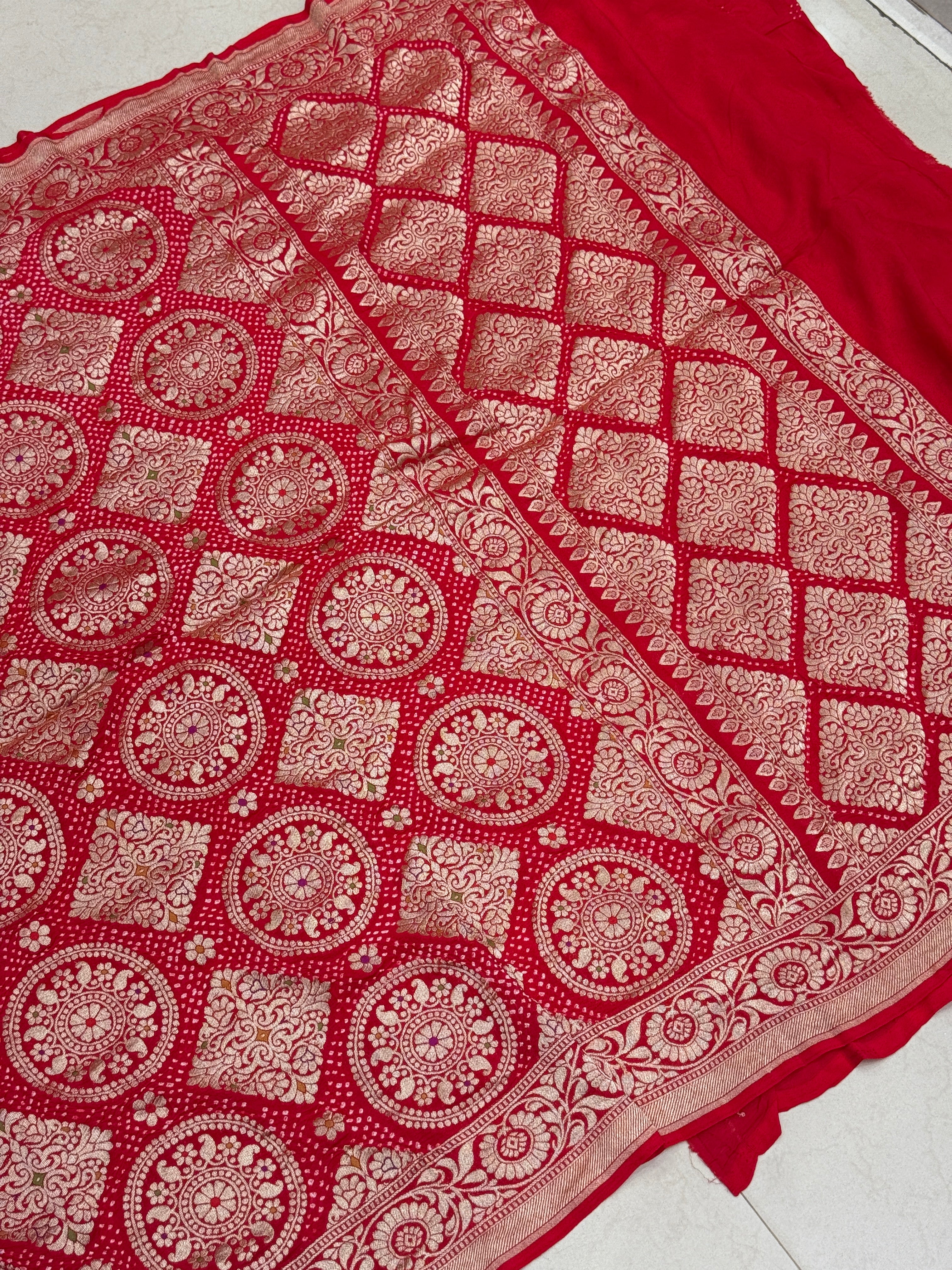 Red Rai Bandhej Georgette Bandhini Saree