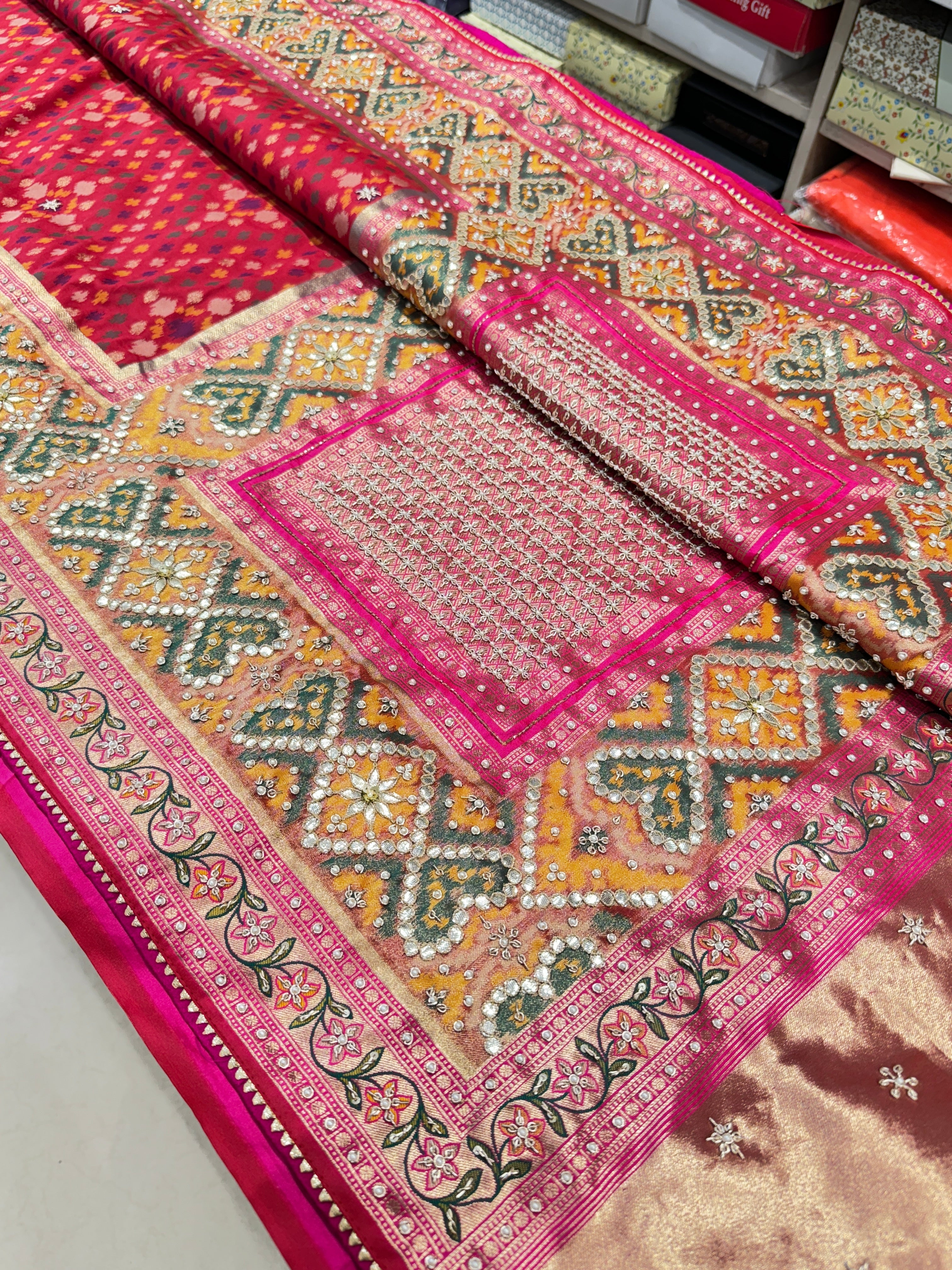 Red Patola Zardosi Gotapatti Dori Hand Emboidery Saree
