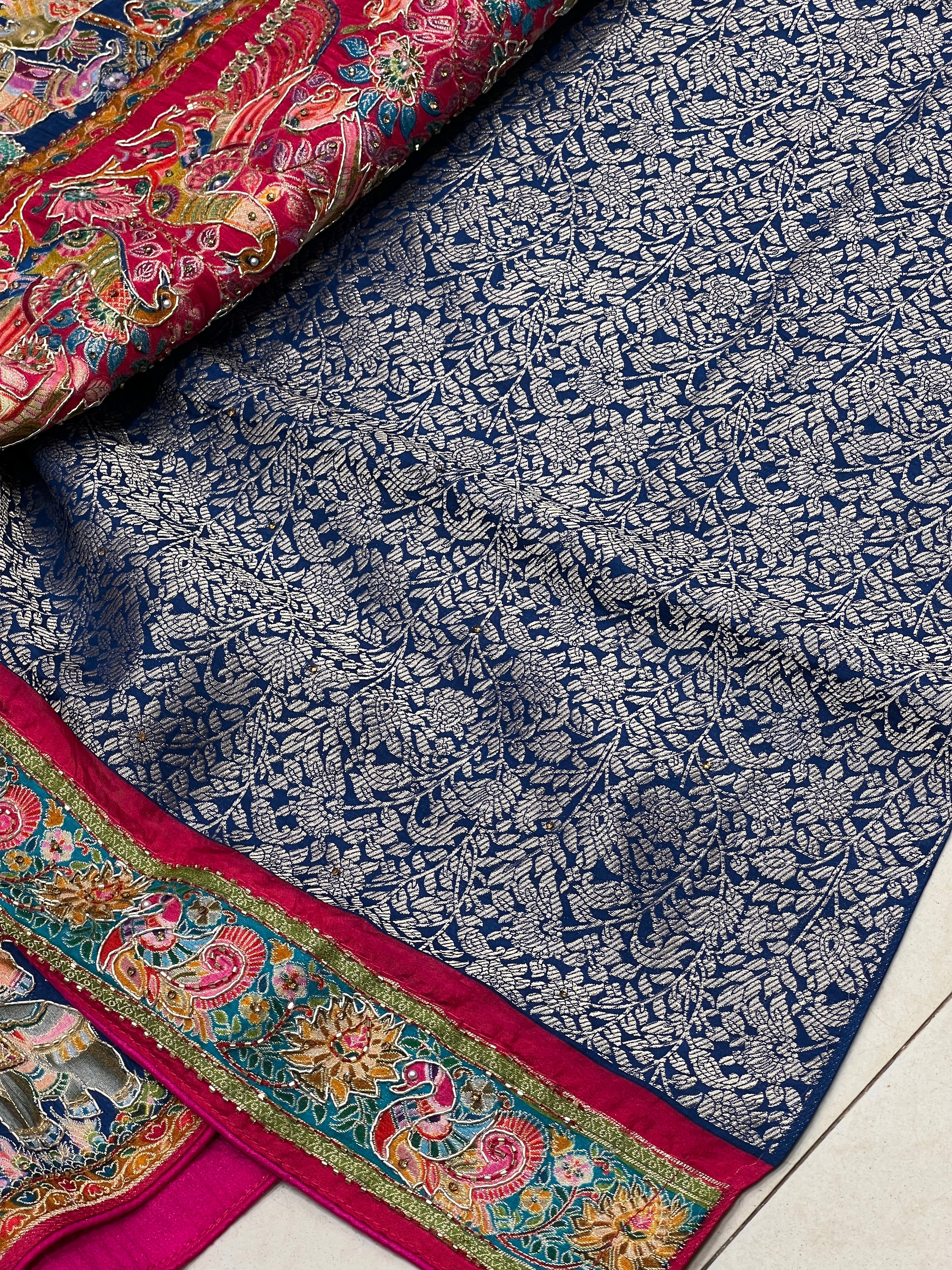 Rani Pashmina Style Silk Saree with Hand Embroidery