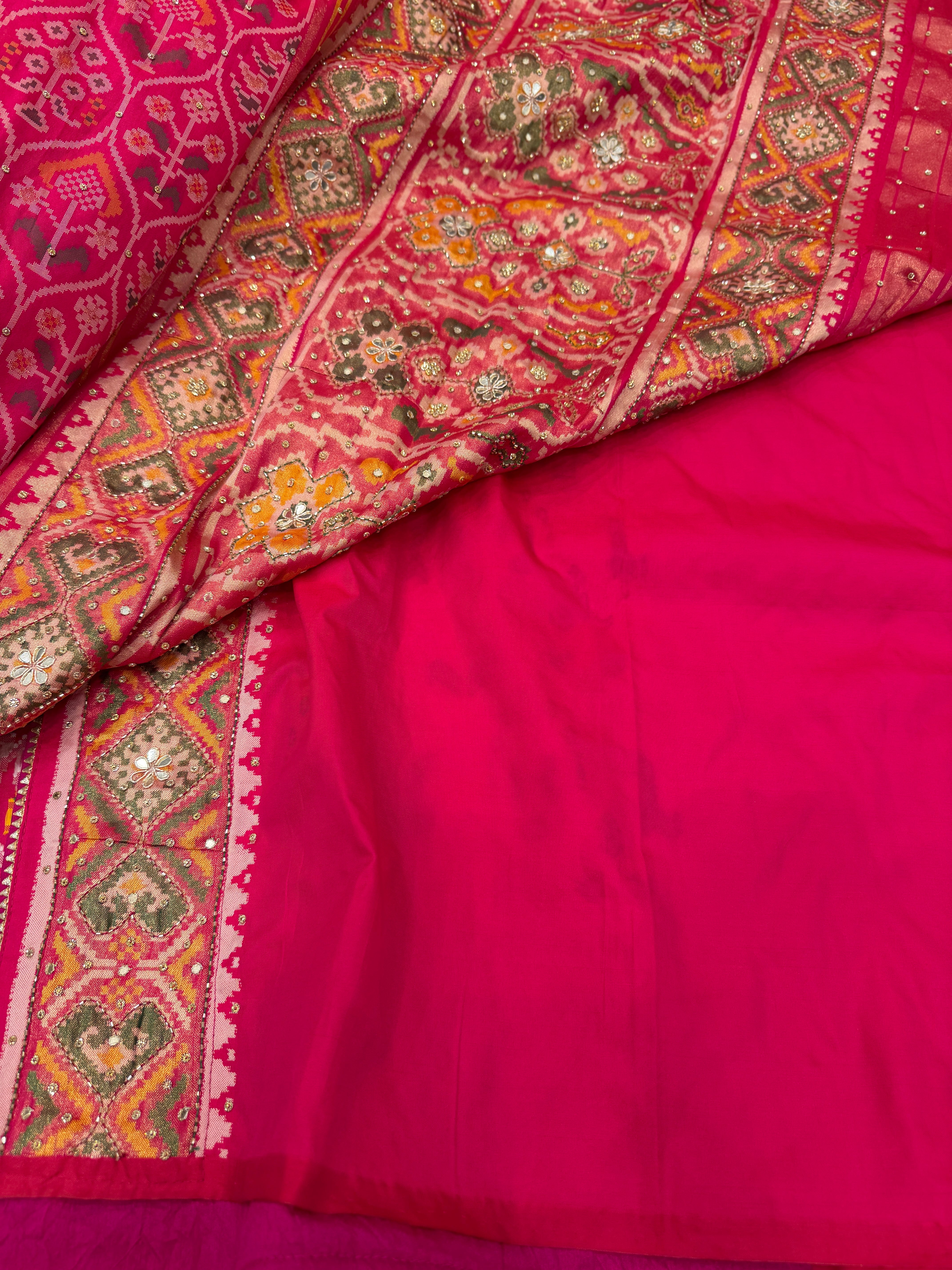 Rani Patola Crown Hand Embroidery Kutchi Style Saree