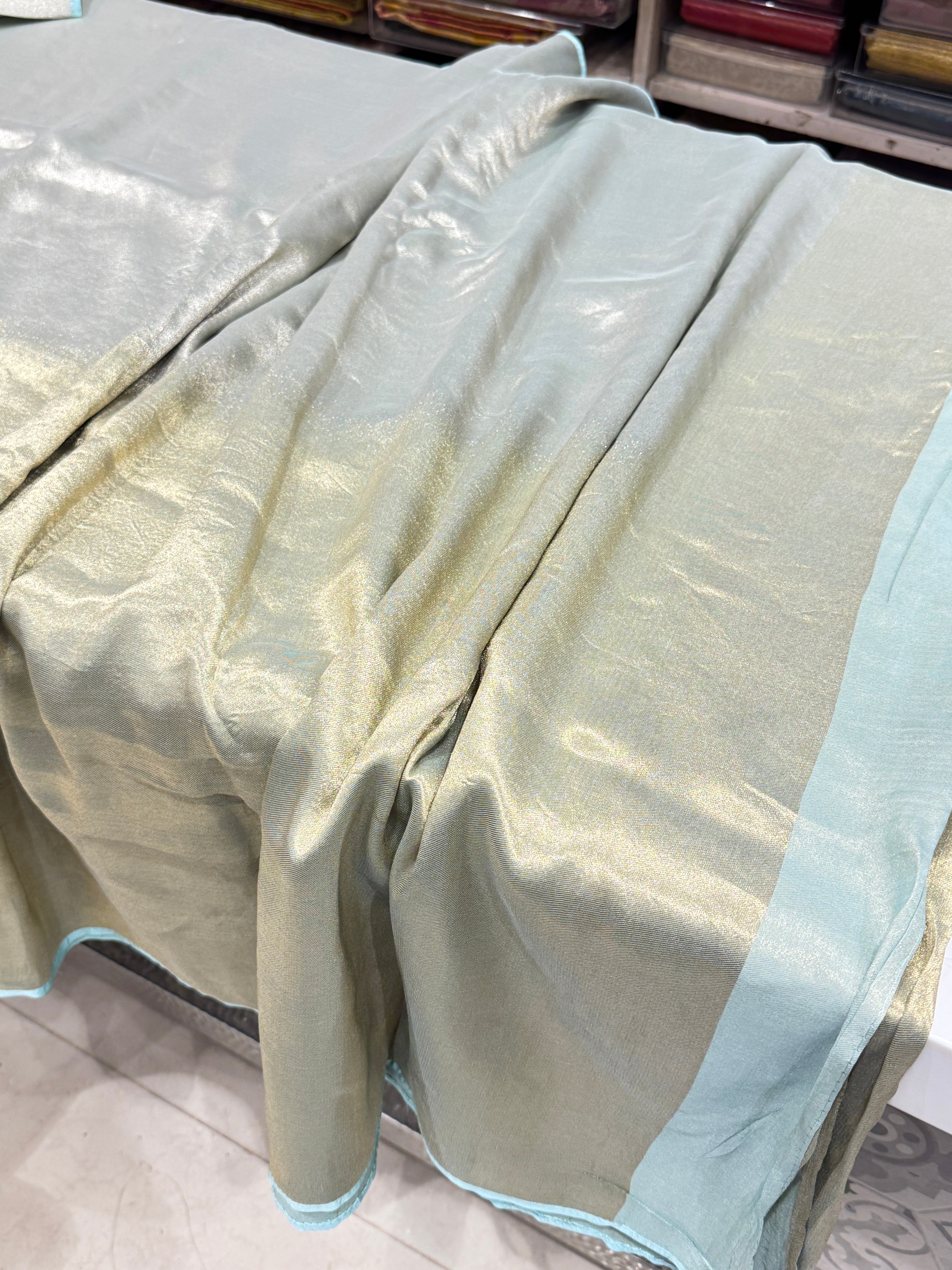 Light Blue Gold Silver Half Half Contemporary Banarasi Tissue Silk Saree
