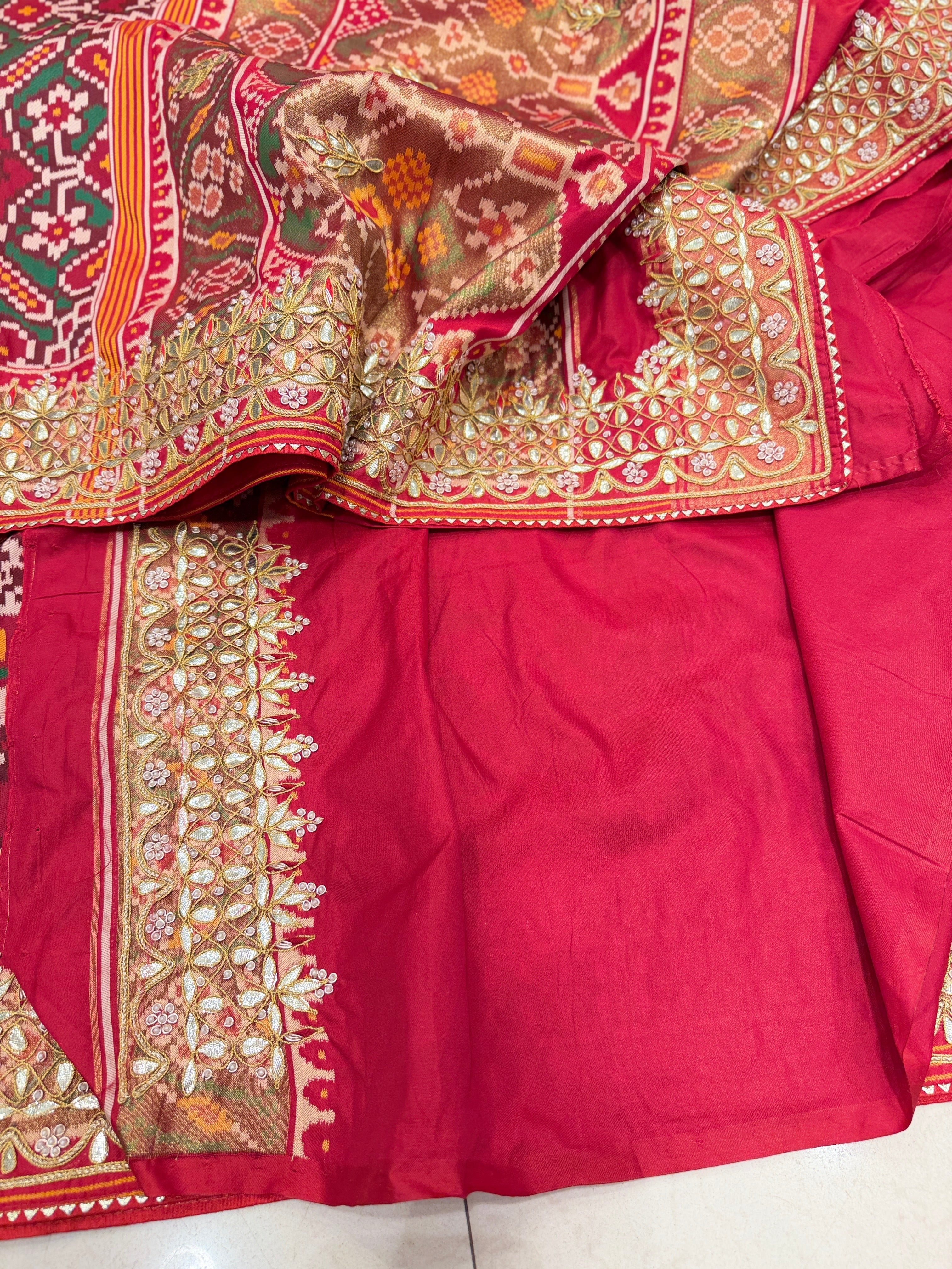 Maroon Green Chabdi Elephant Gotapatti Hand Embroidery Saree