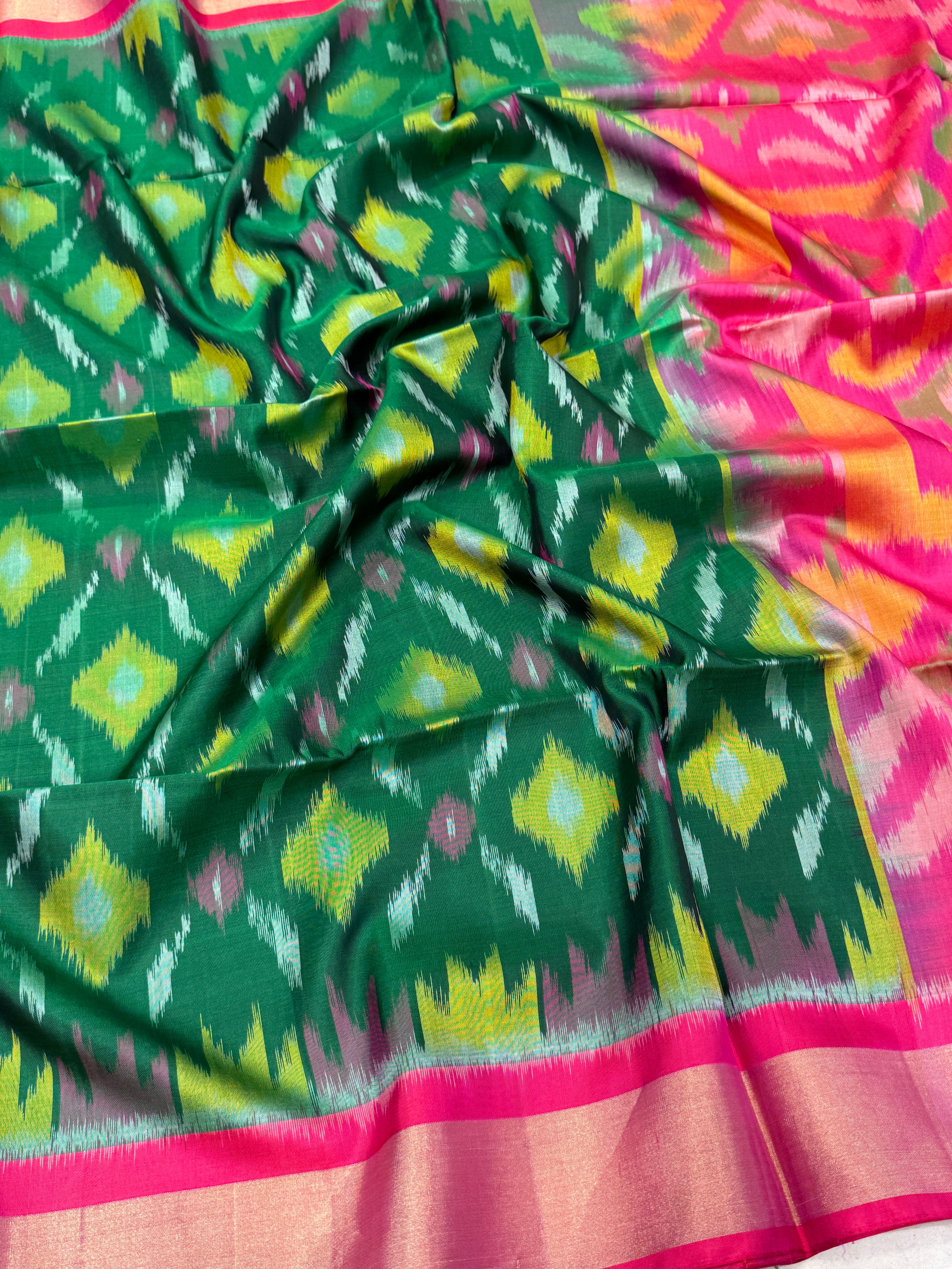 Bottle Green Rani Pochampally Ikat Patola Saree