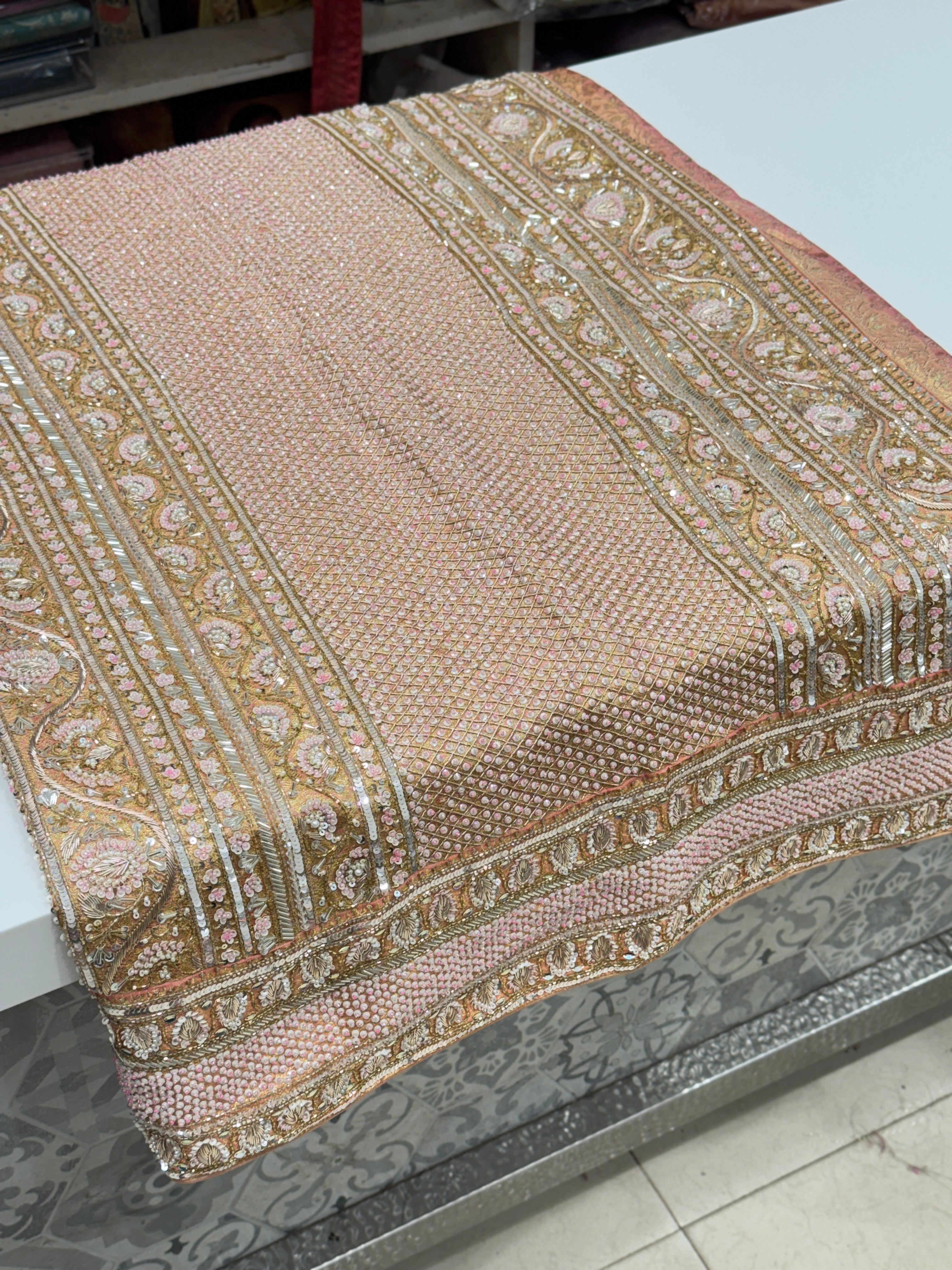 Pink Jaal Tissue Kanjivaram Hand Embroidery Saree