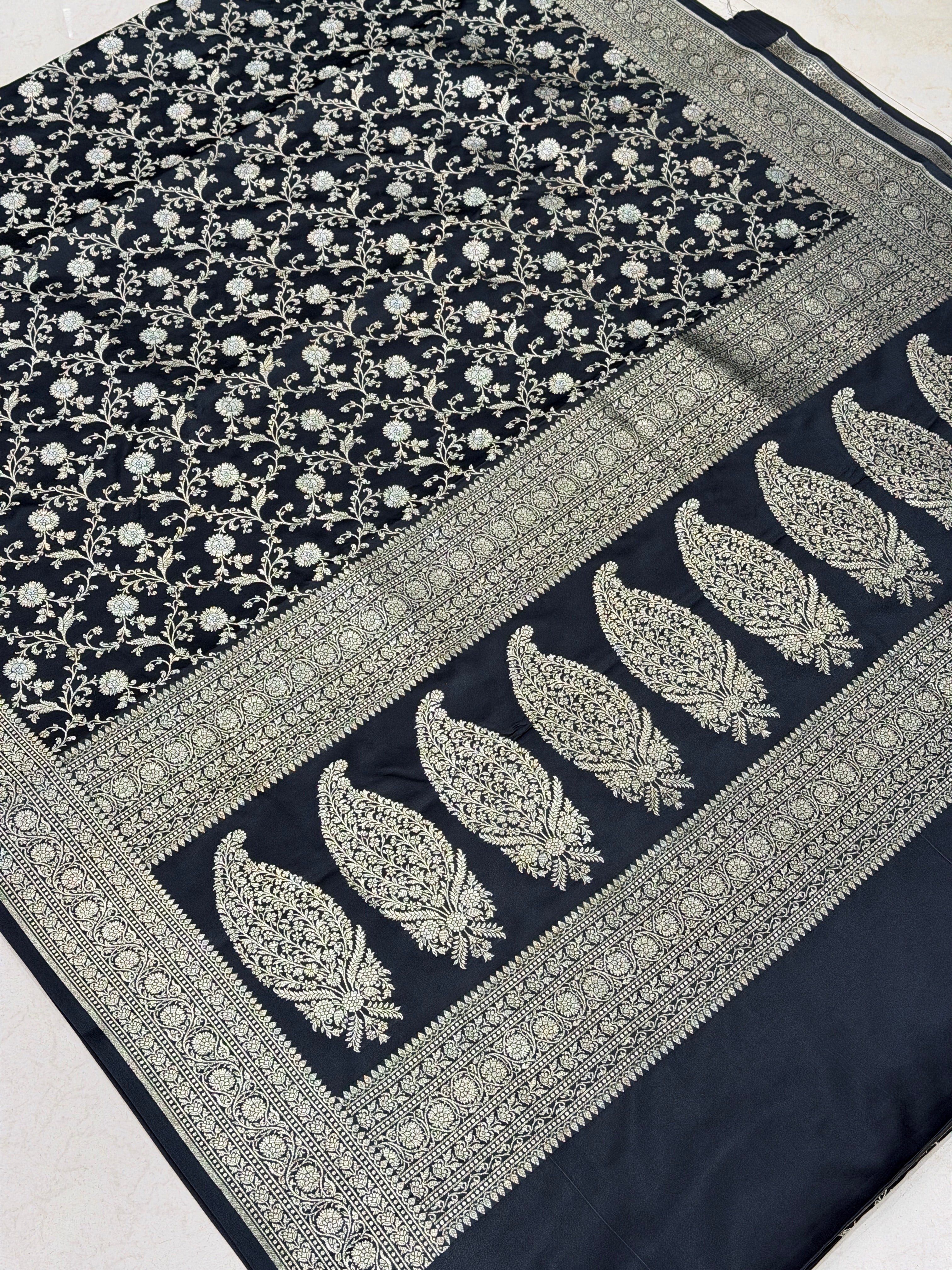 Black Sona Roopa Intricate Jaal Banarasi Silk Saree