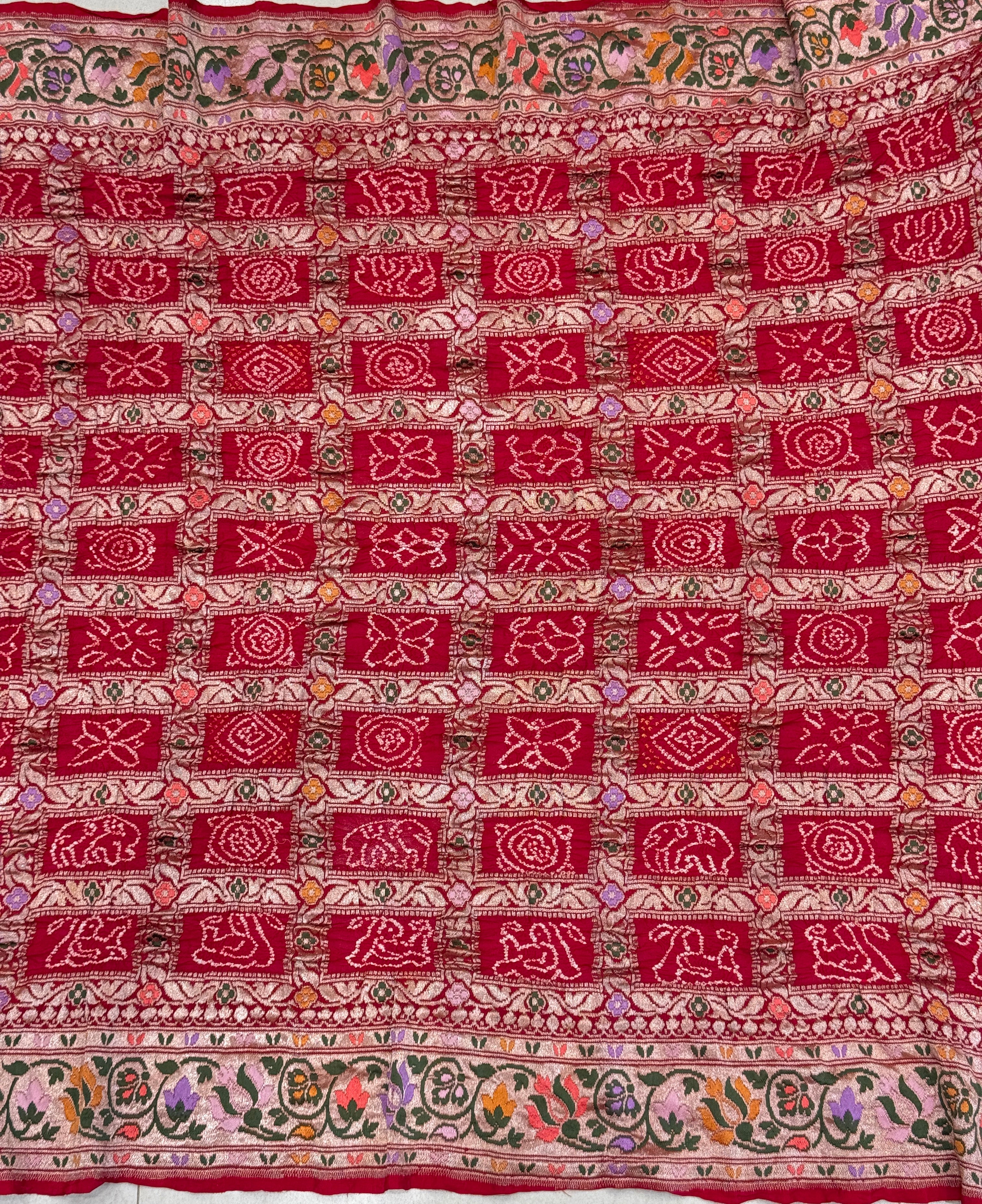 Red Meenakari Handloom Gharchola Bandhej Dupatta