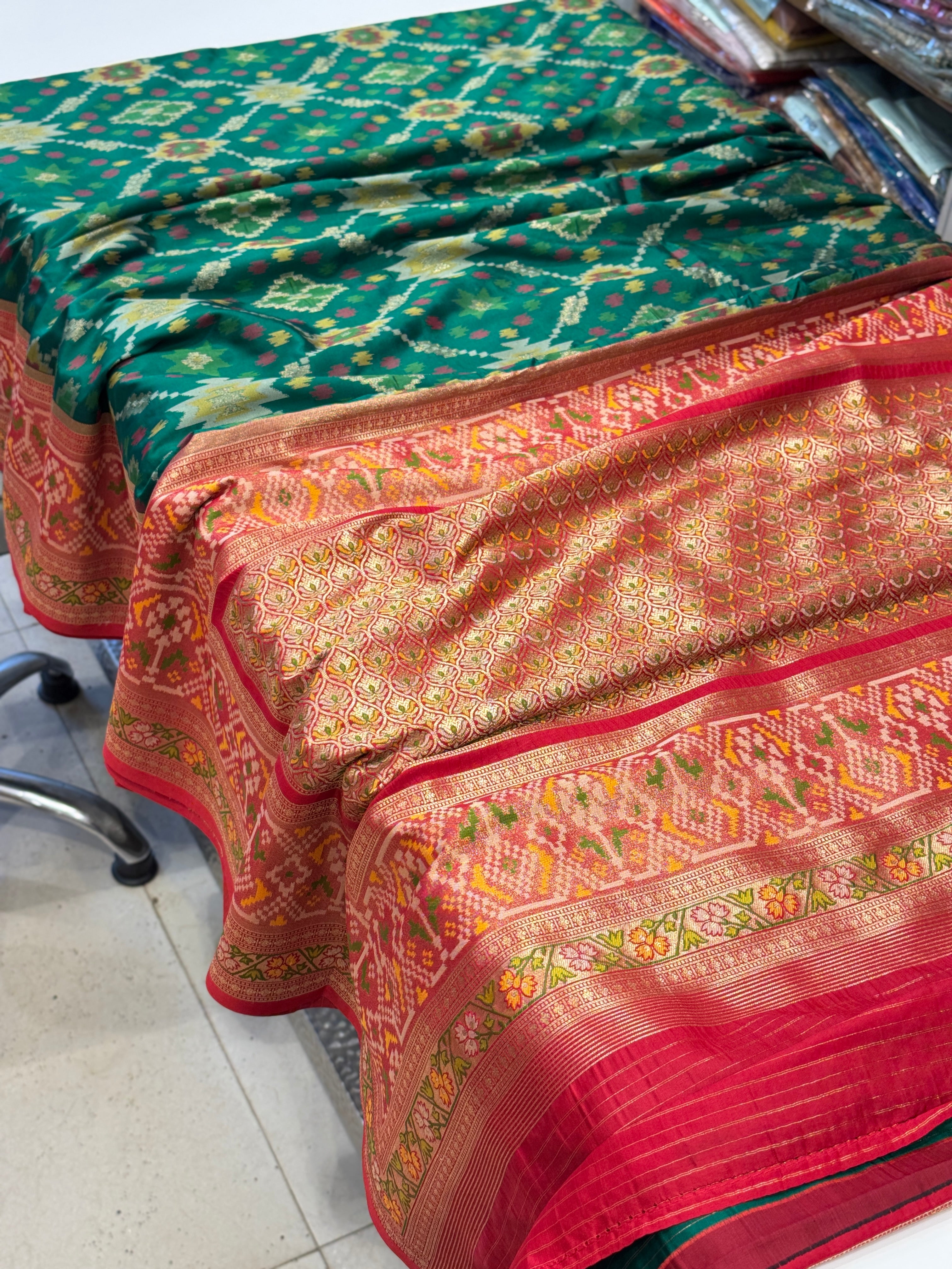 Bottle Green Banarasi Patola Tissue Style Border and Pallu