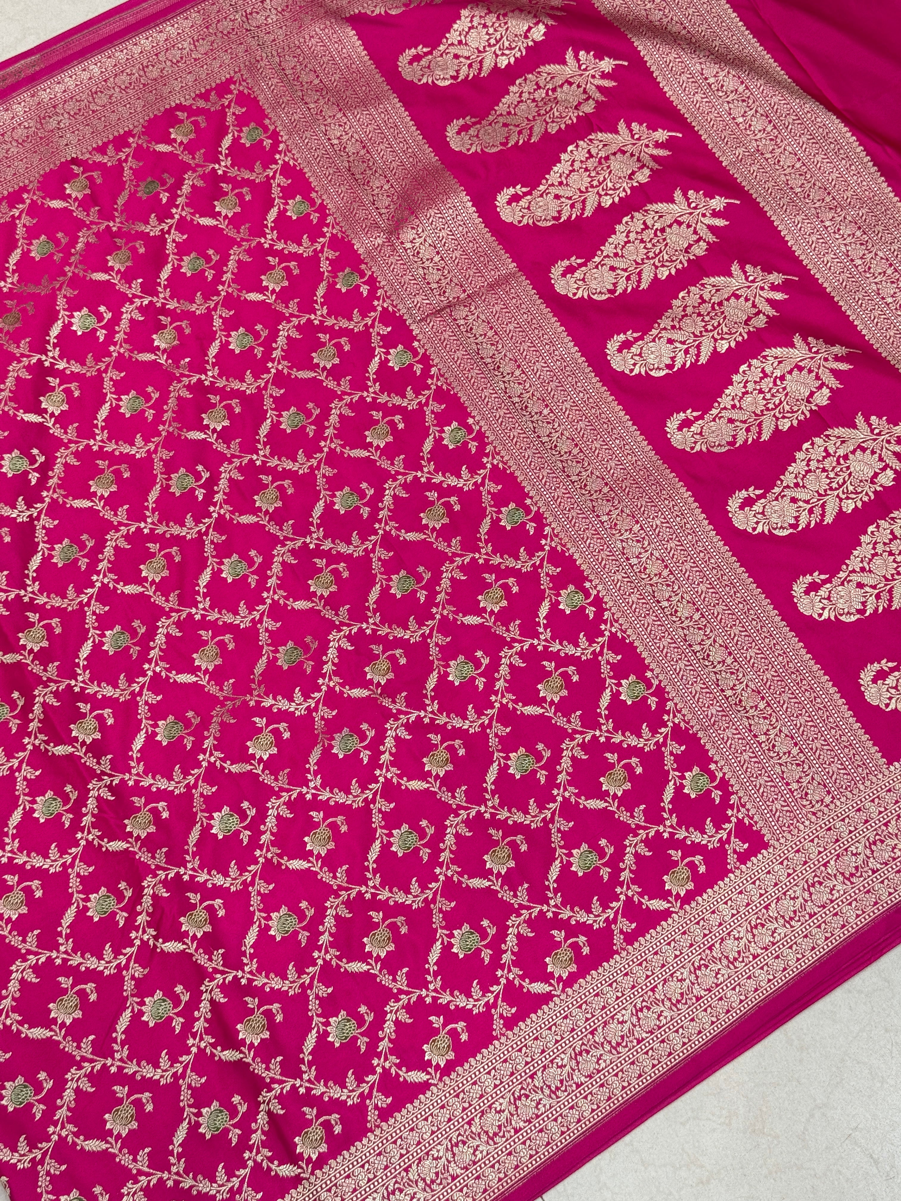 Rani Banarasi Silk Meenakari Jaal Saree