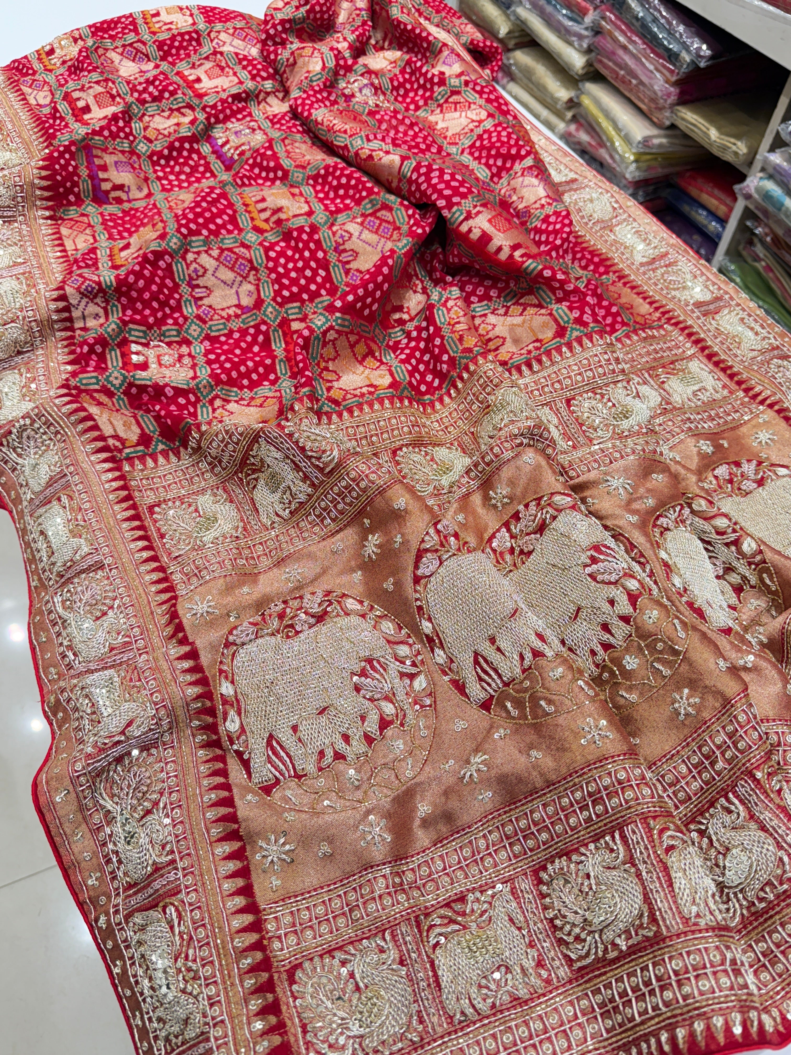 Red Bandhej Patola Zardosi Saree