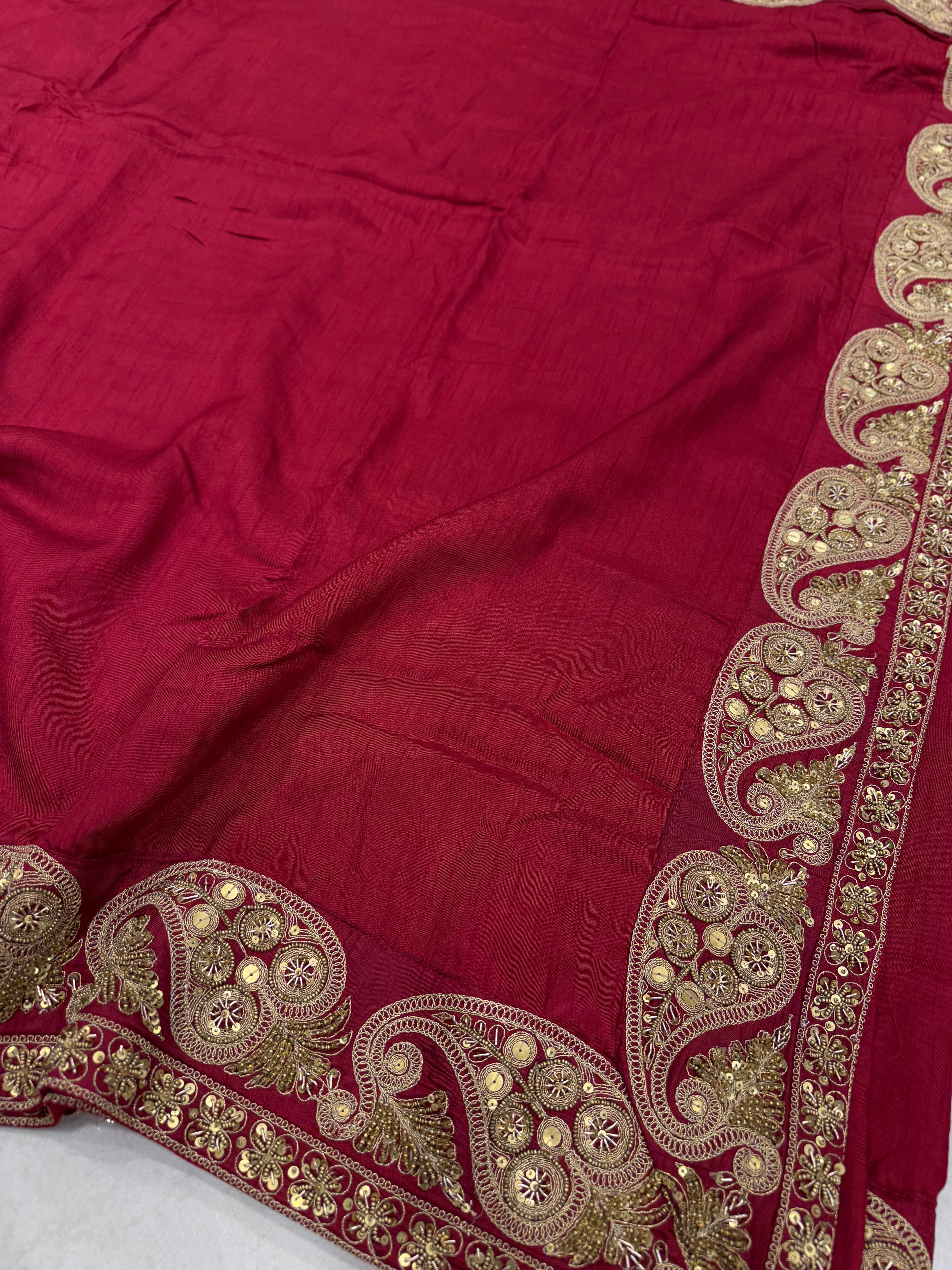 Maroon Marodi Embroidery Sabyasachi Inspired Pure Silk Border Saree