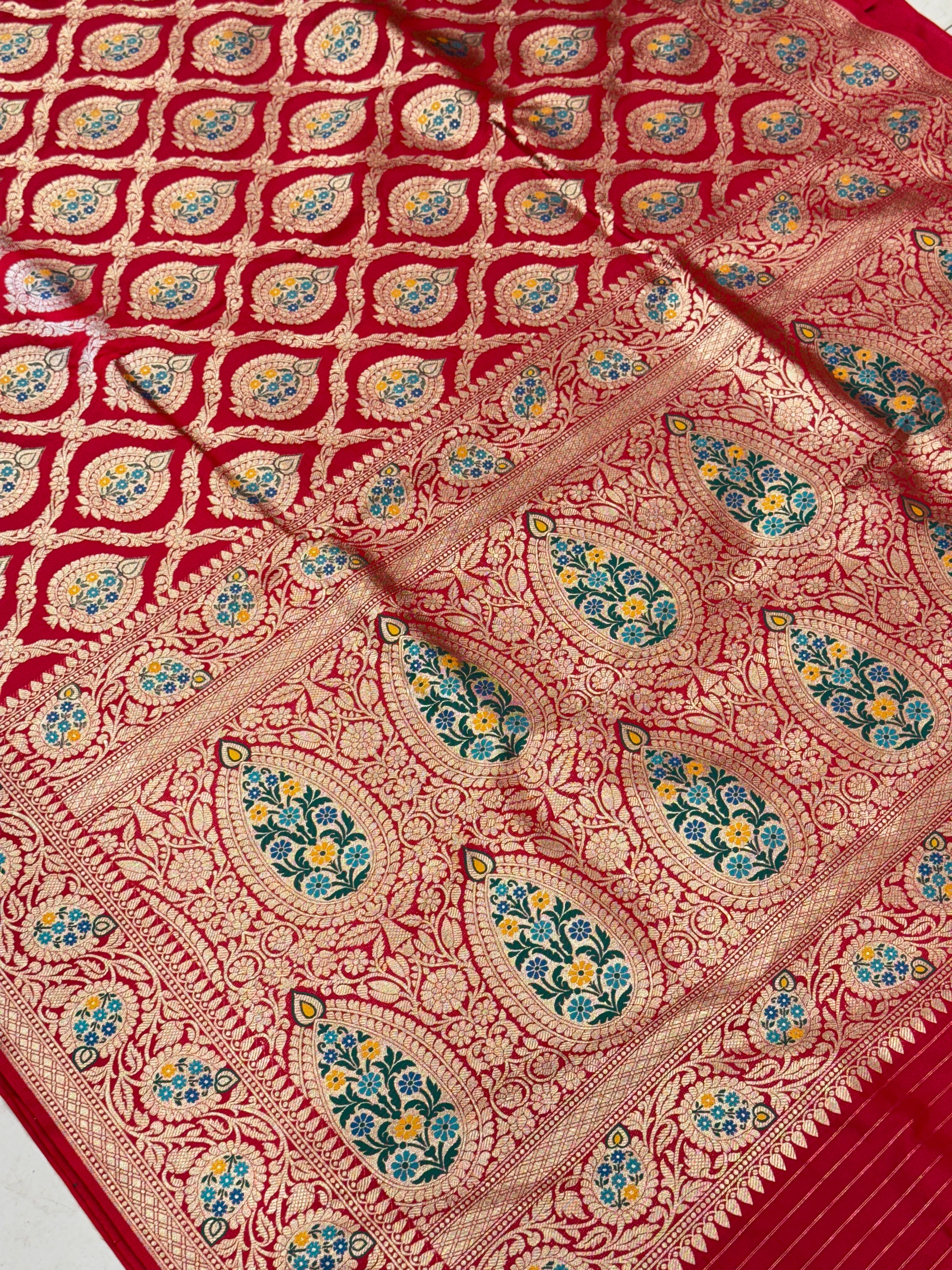 Red Banarasi Silk Meenakari Butta Saree